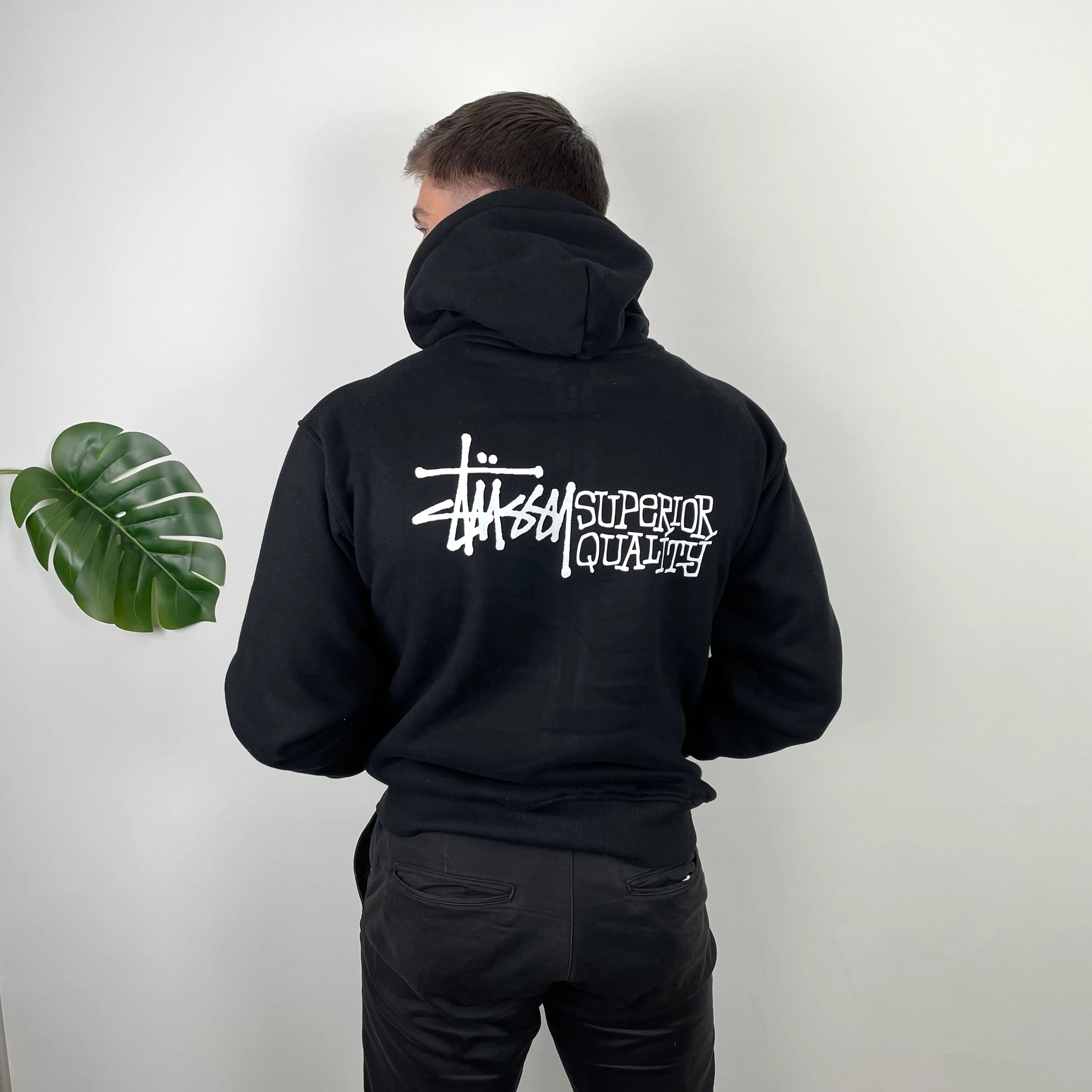 Stussy Black Spell Out Zip Up Hoodie (M) - Image 3