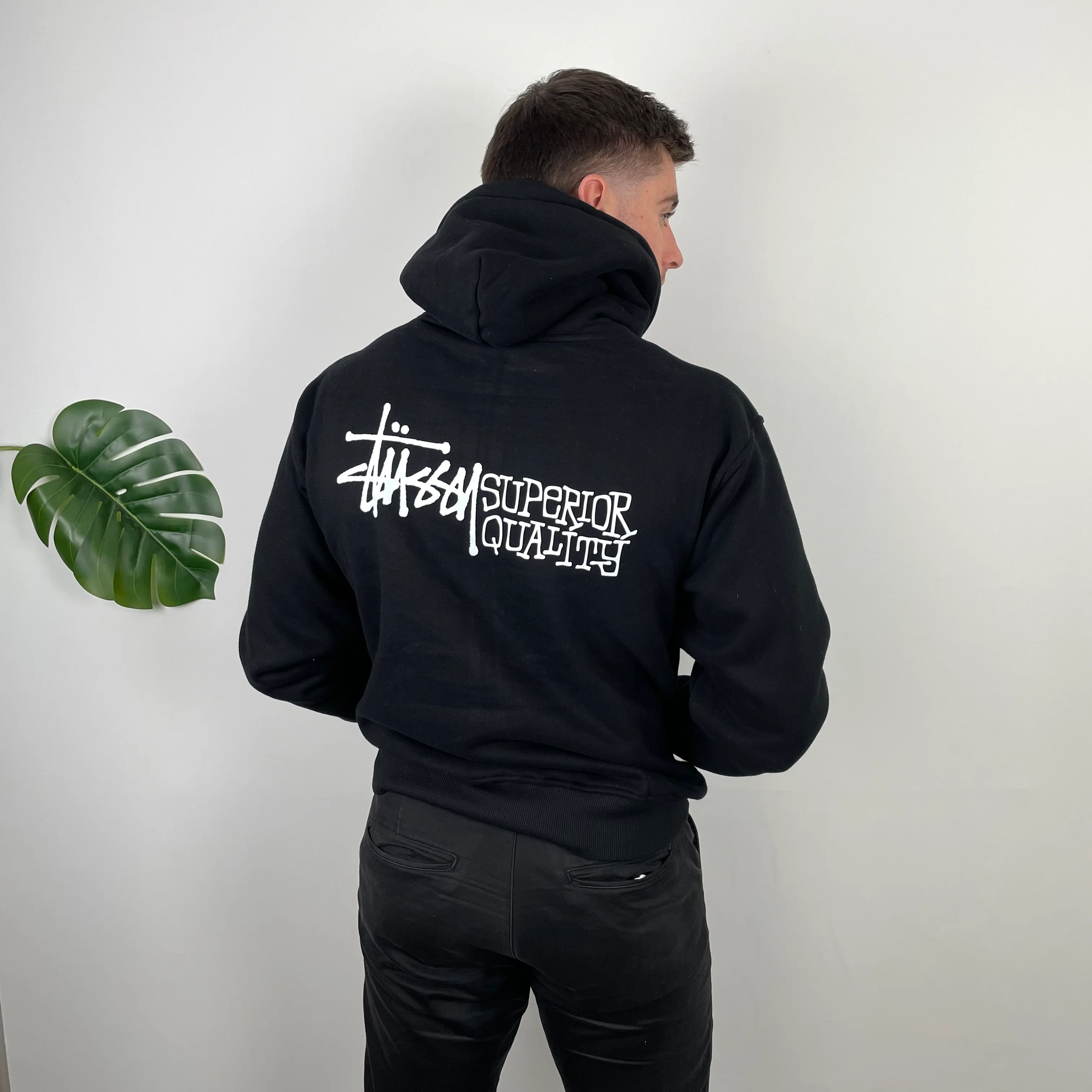 Stussy Black Spell Out Zip Up Hoodie (M) - Image 5