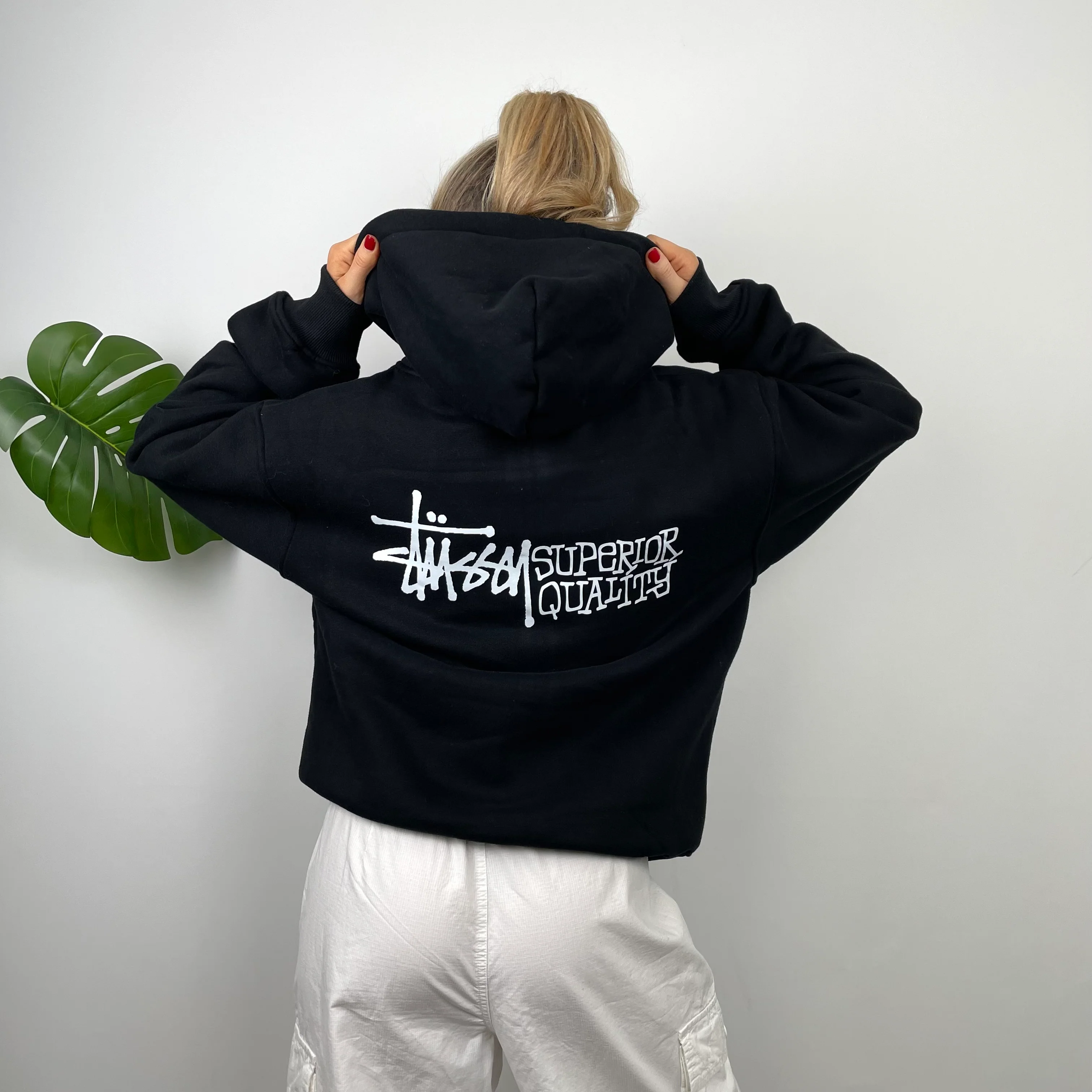 Stussy Black Spell Out Zip Up Hoodie (M) - Image 3