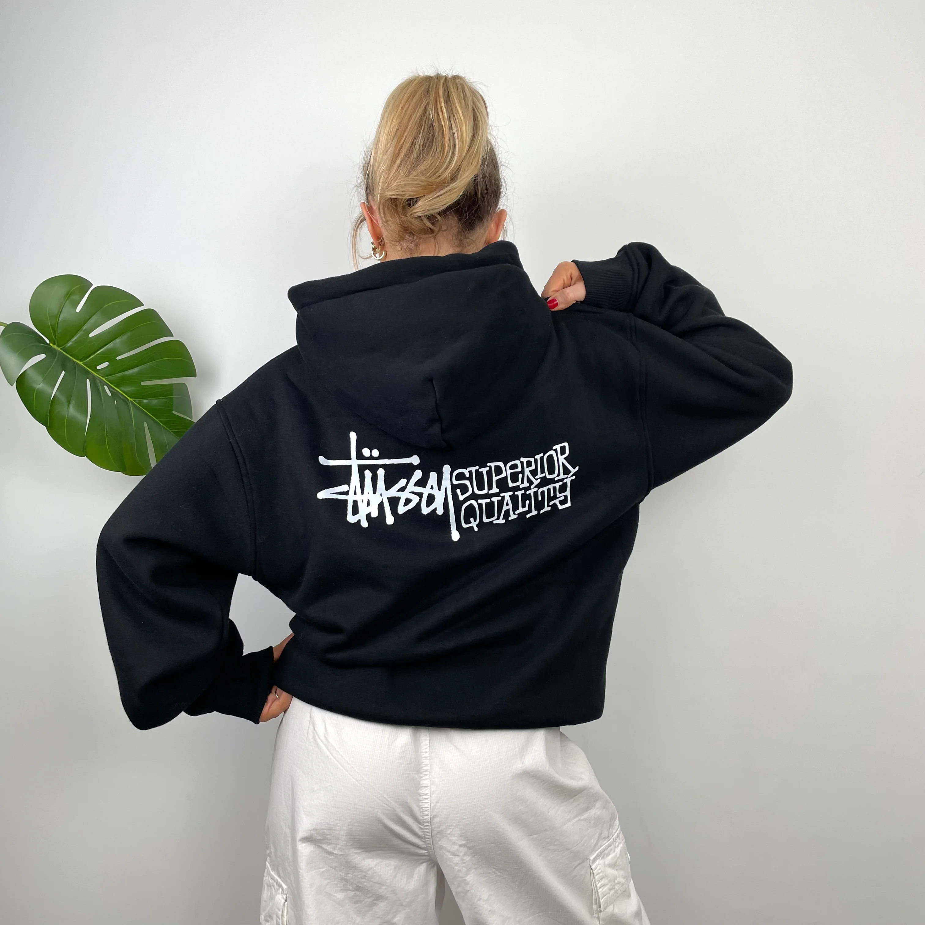 Stussy Black Spell Out Zip Up Hoodie (M) - Image 7