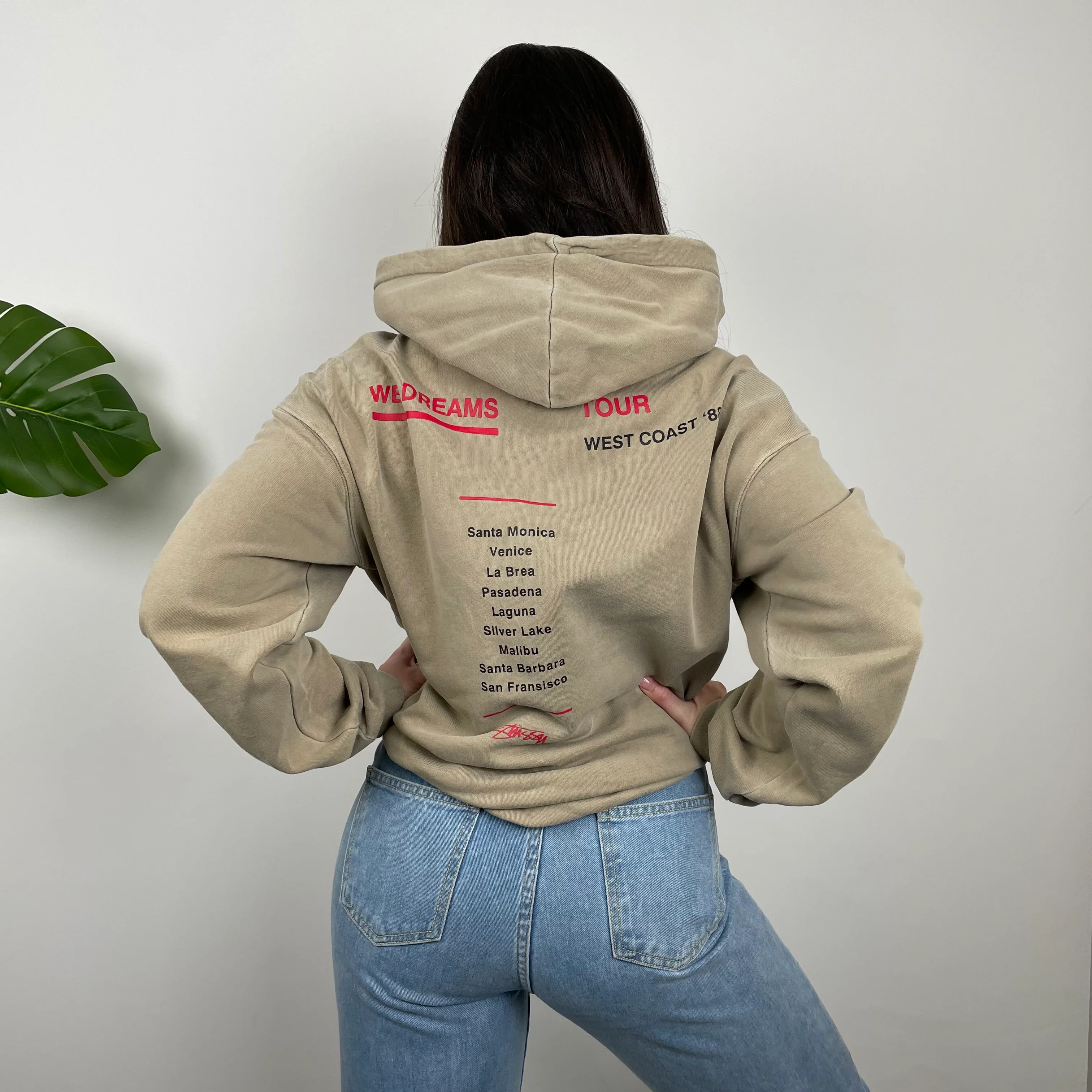 Stussy Brown Embroidered Spell Out Hoodie (L) - Image 3