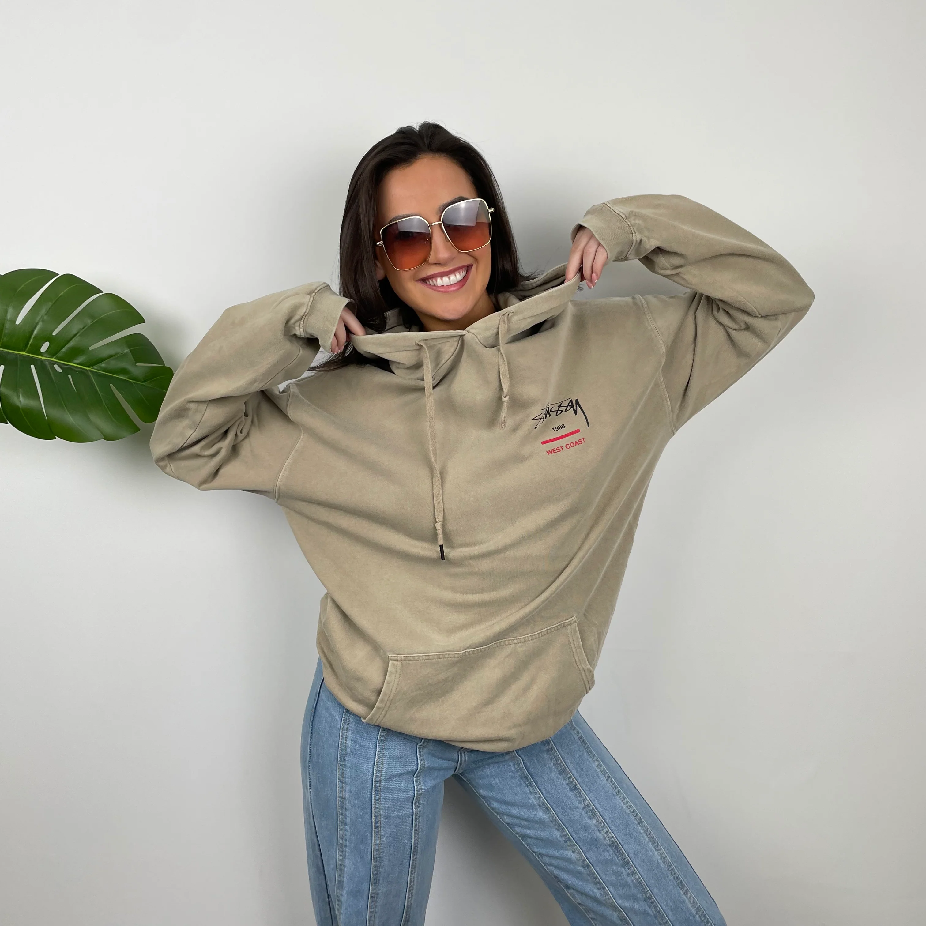 Stussy Brown Embroidered Spell Out Hoodie (L) - Image 5