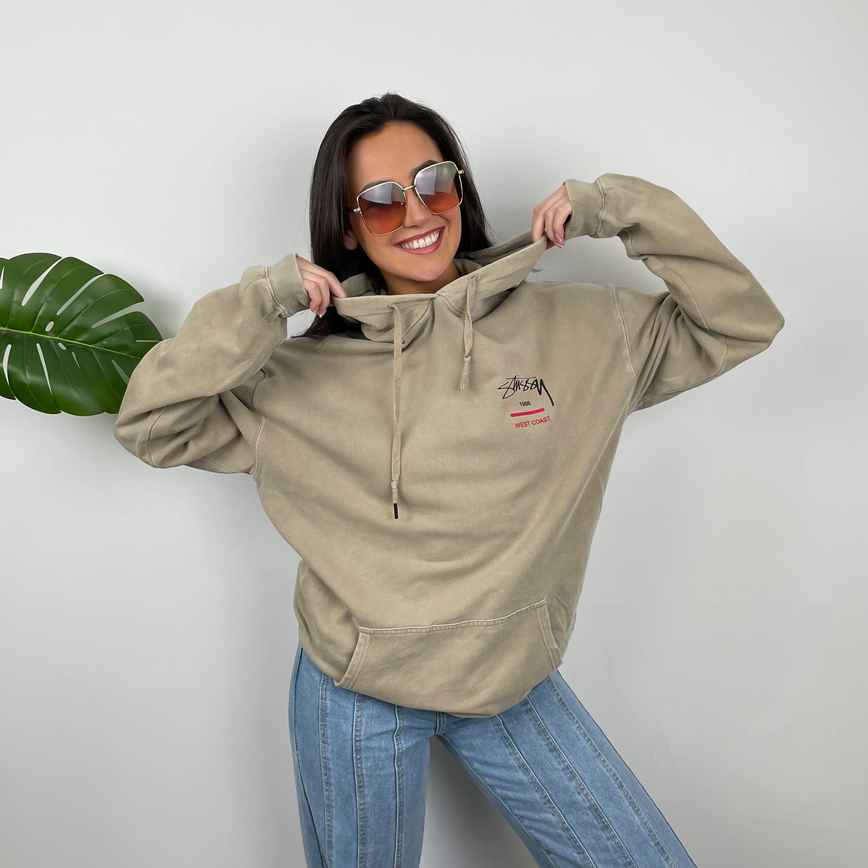 Stussy Brown Embroidered Spell Out Hoodie (L) - Image 7