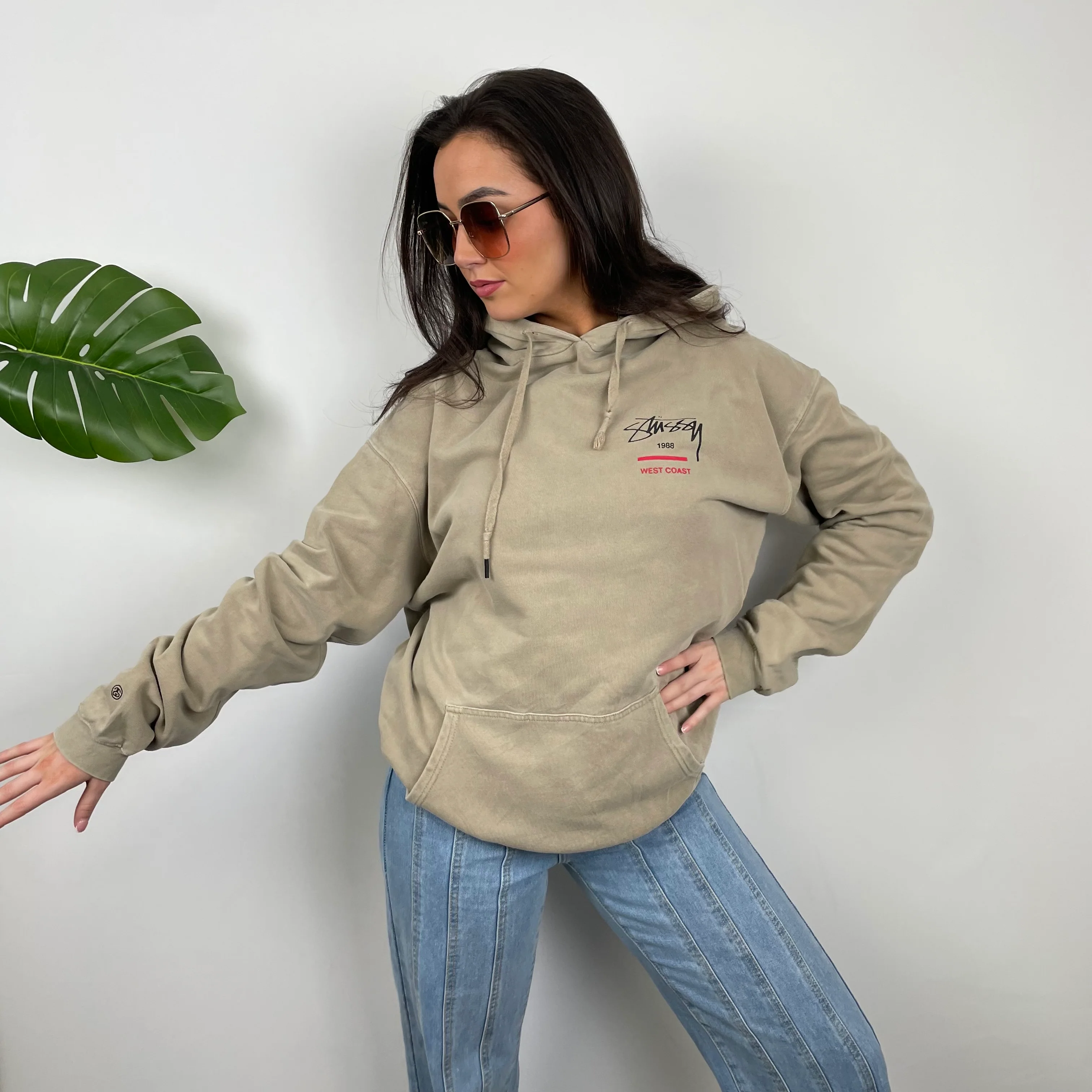 Stussy Brown Embroidered Spell Out Hoodie (L) - Image 9