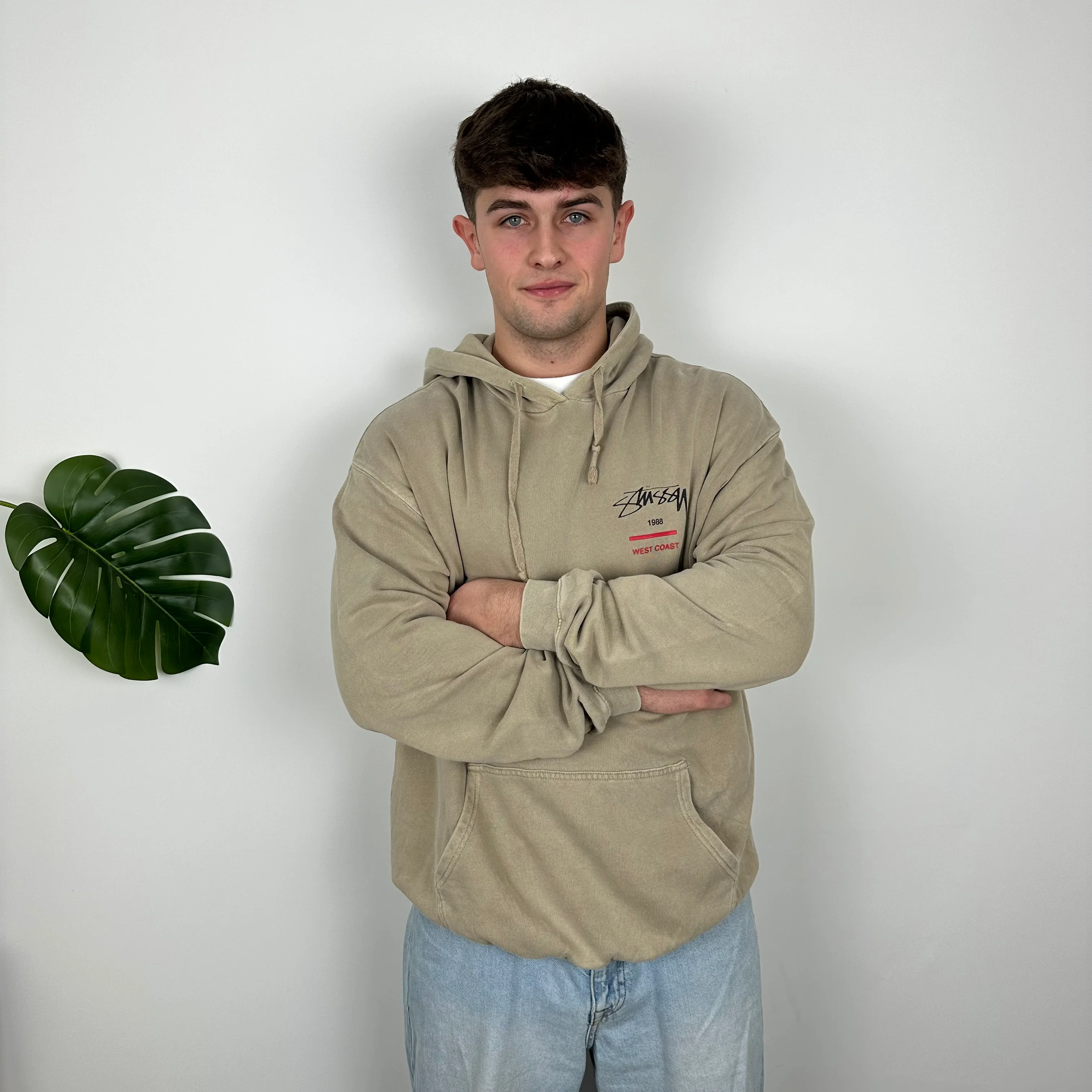 Stussy Brown Embroidered Spell Out Hoodie (L)