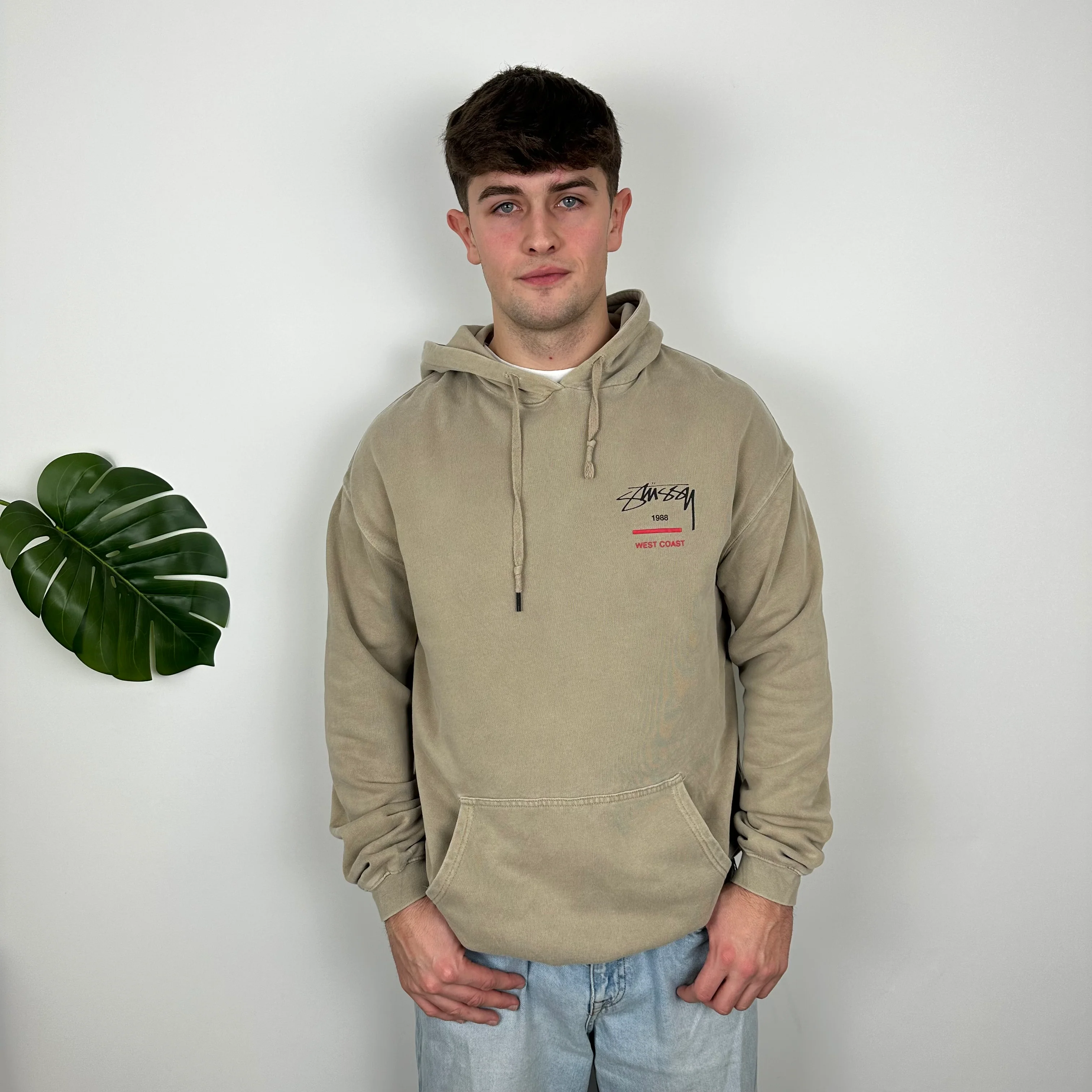 Stussy Brown Embroidered Spell Out Hoodie (L) - Image 2