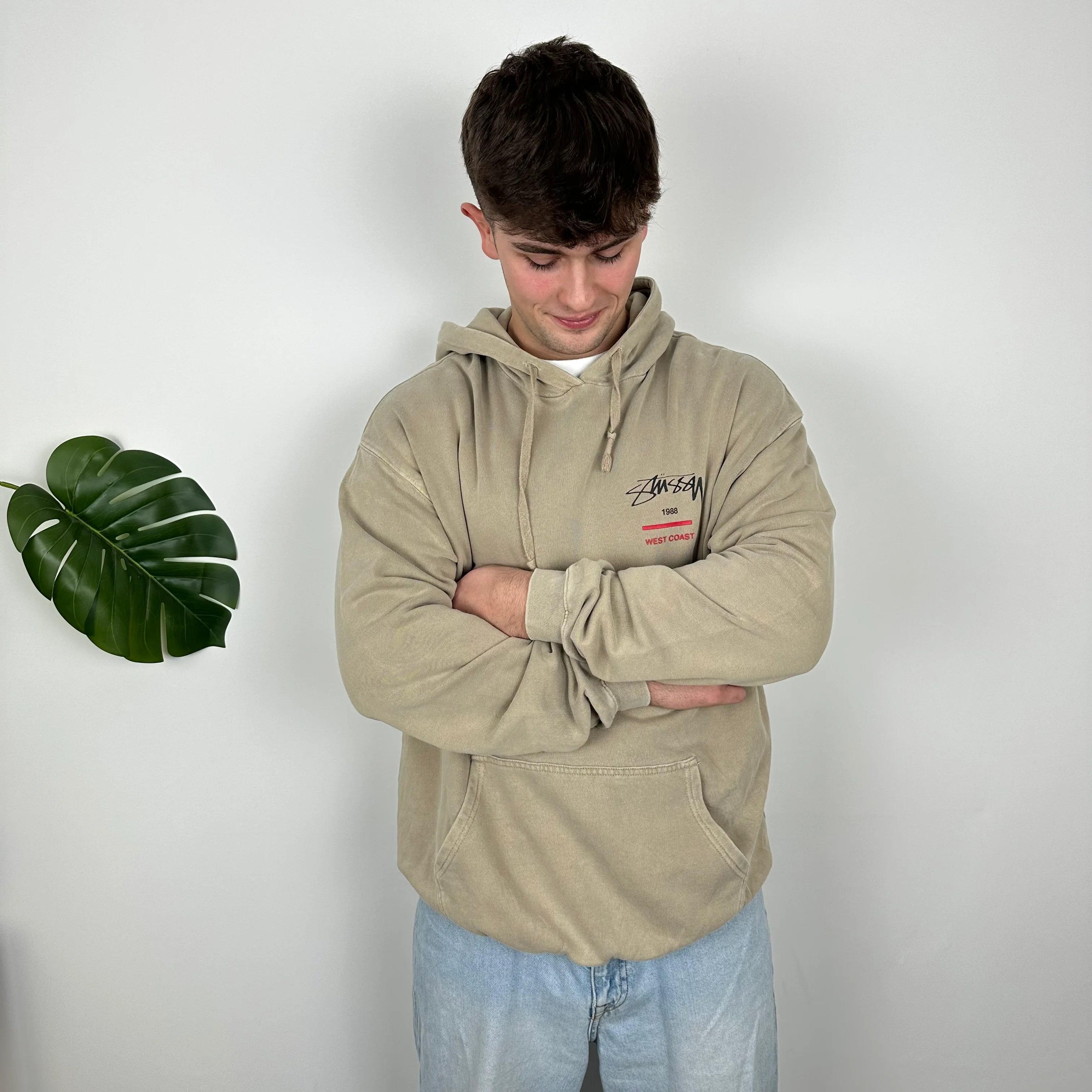 Stussy Brown Embroidered Spell Out Hoodie (L) - Image 3