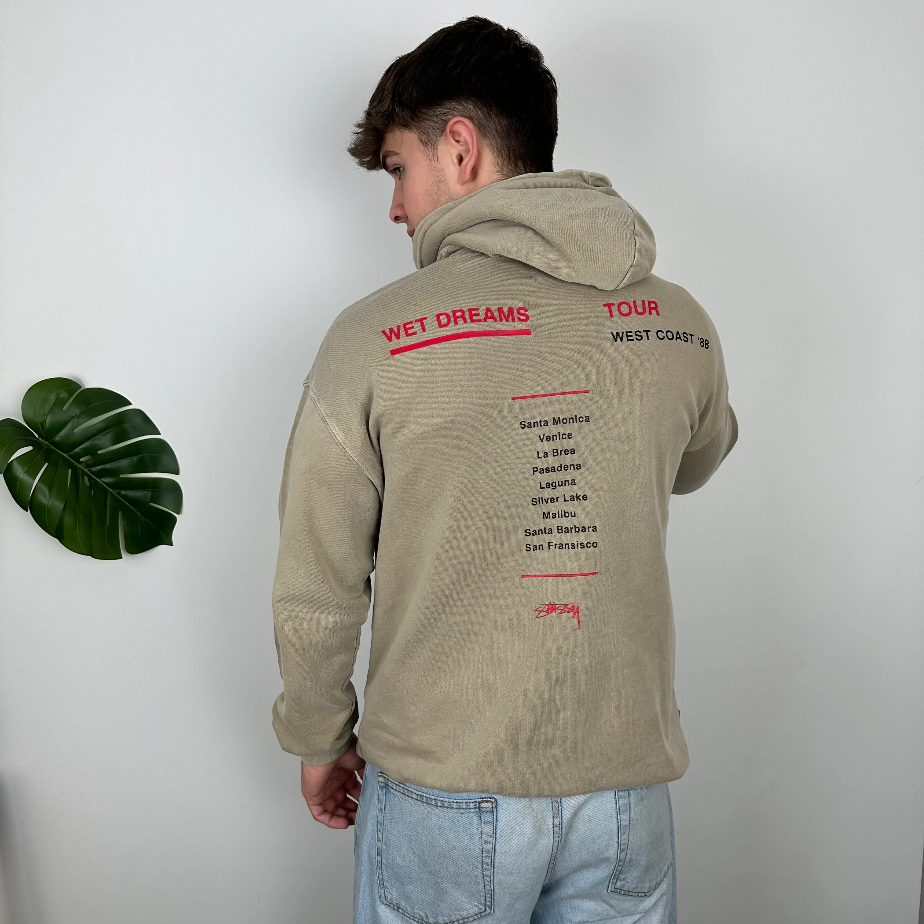 Stussy Brown Embroidered Spell Out Hoodie (L) - Image 4