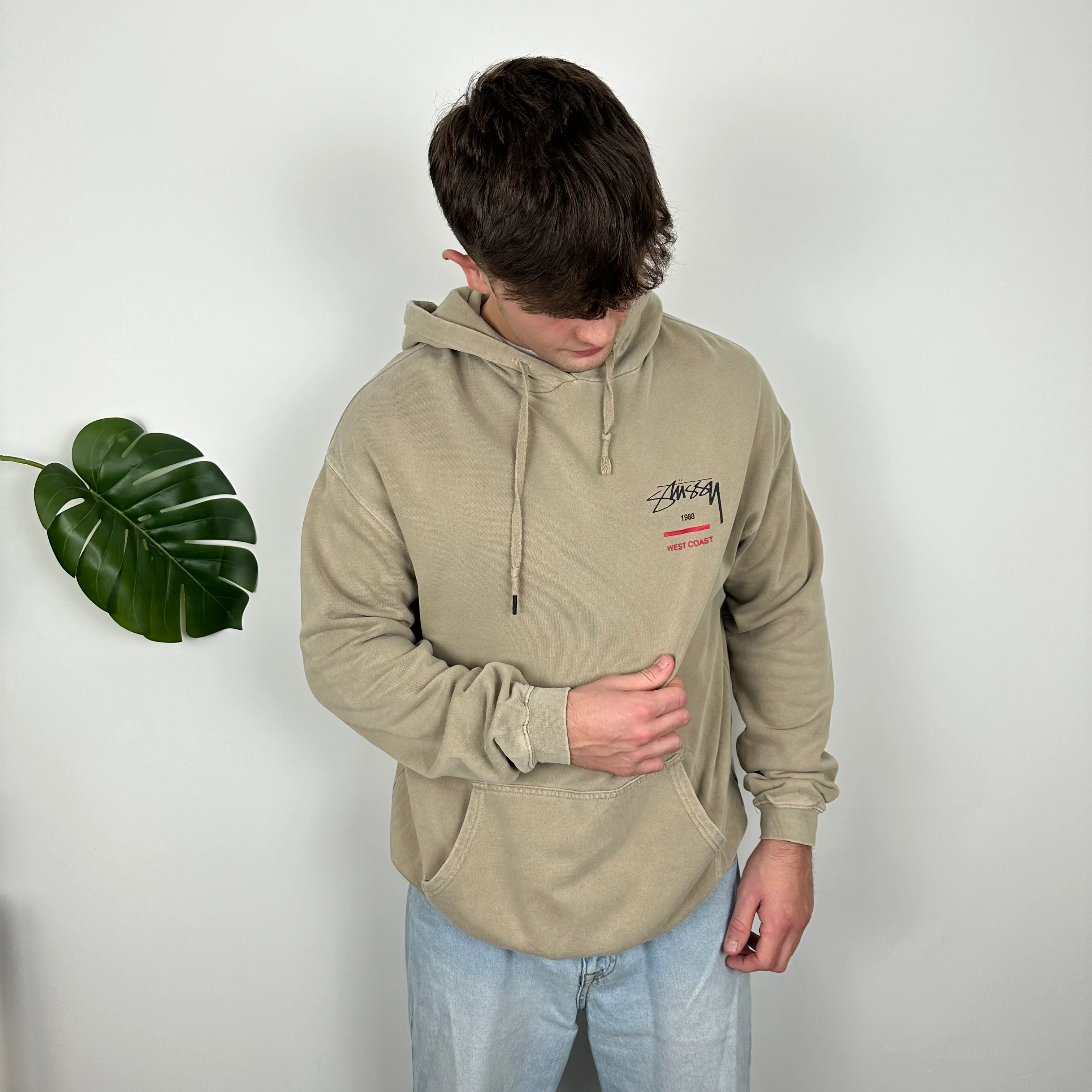 Stussy Brown Embroidered Spell Out Hoodie (L) - Image 5