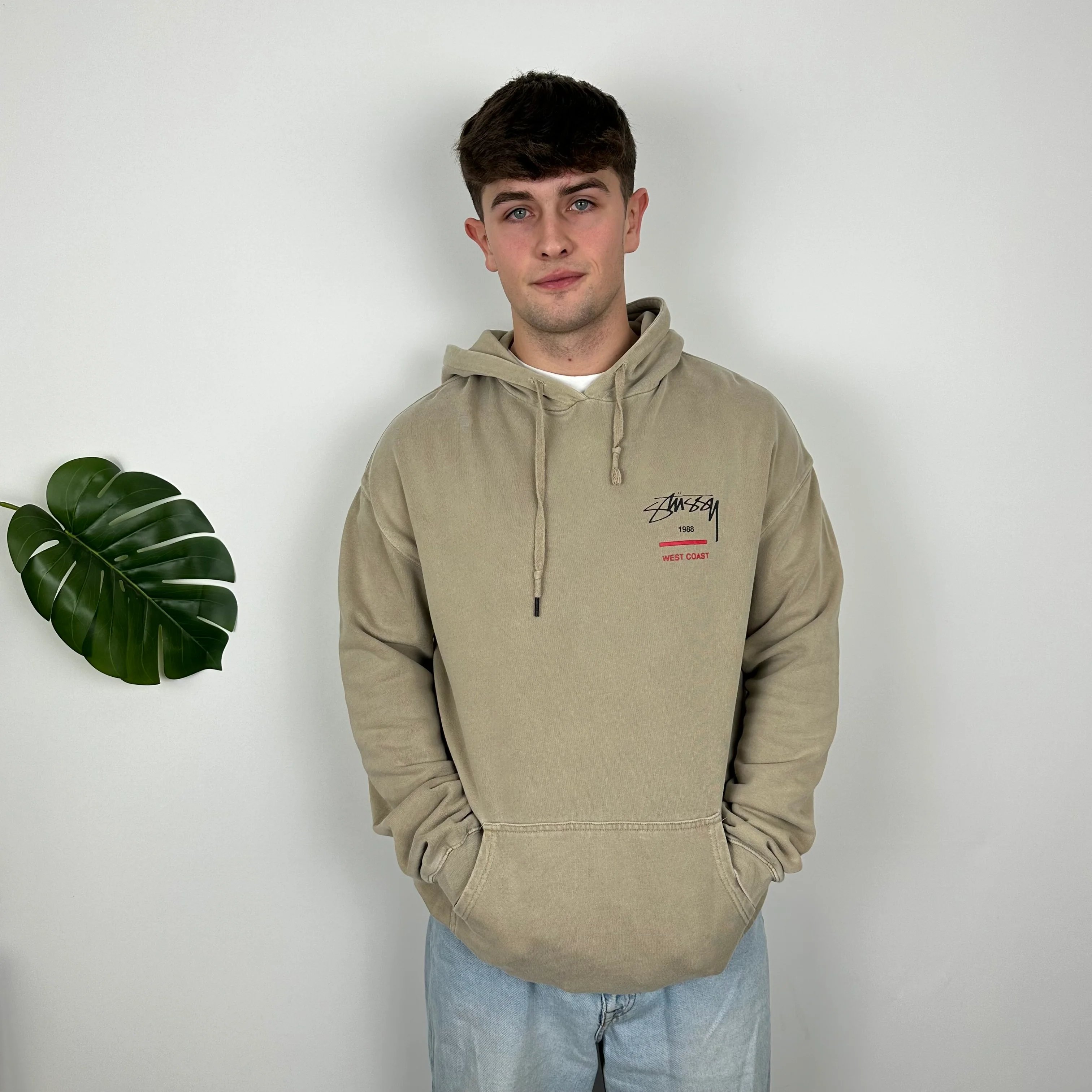 Stussy Brown Embroidered Spell Out Hoodie (L) - Image 6