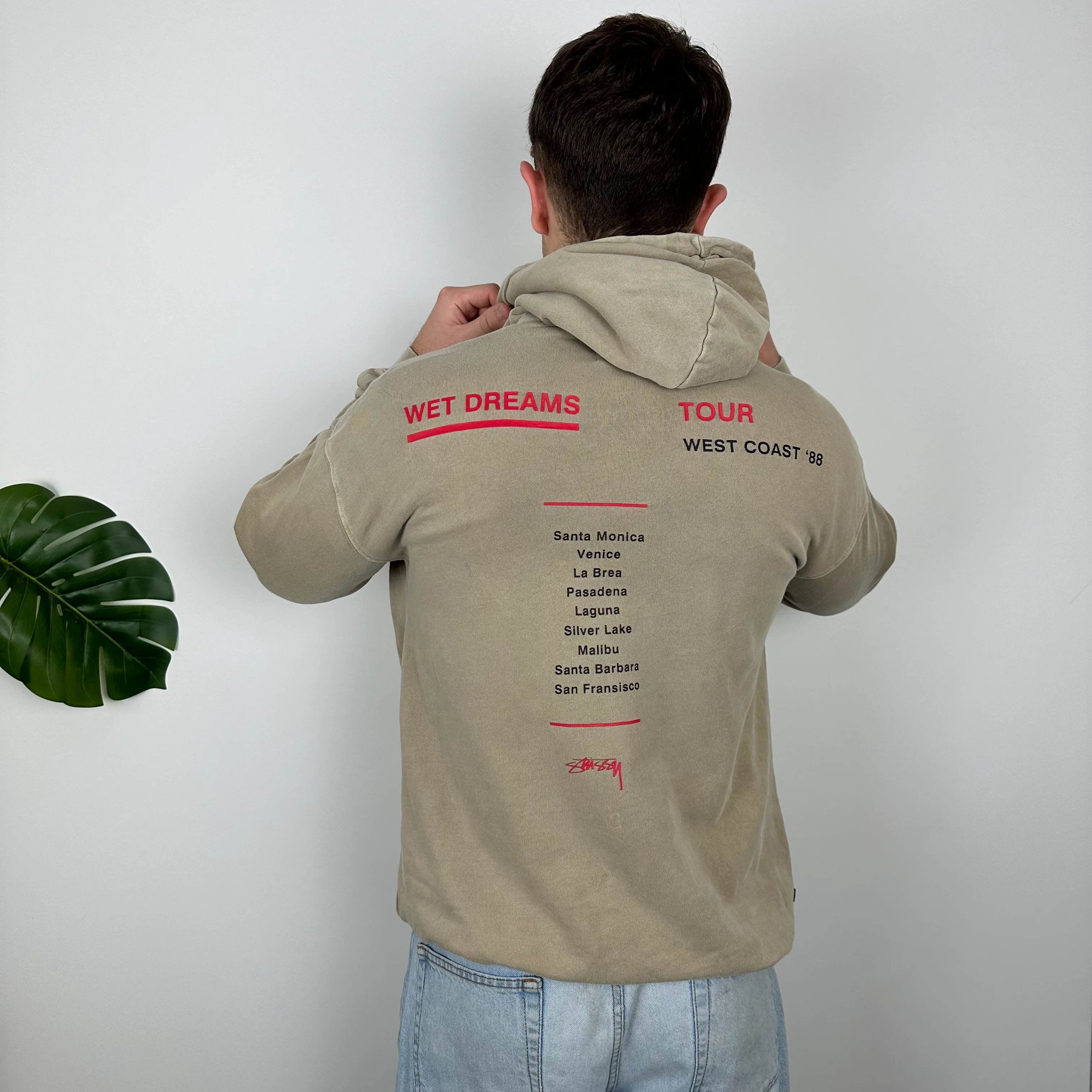 Stussy Brown Embroidered Spell Out Hoodie (L) - Image 7