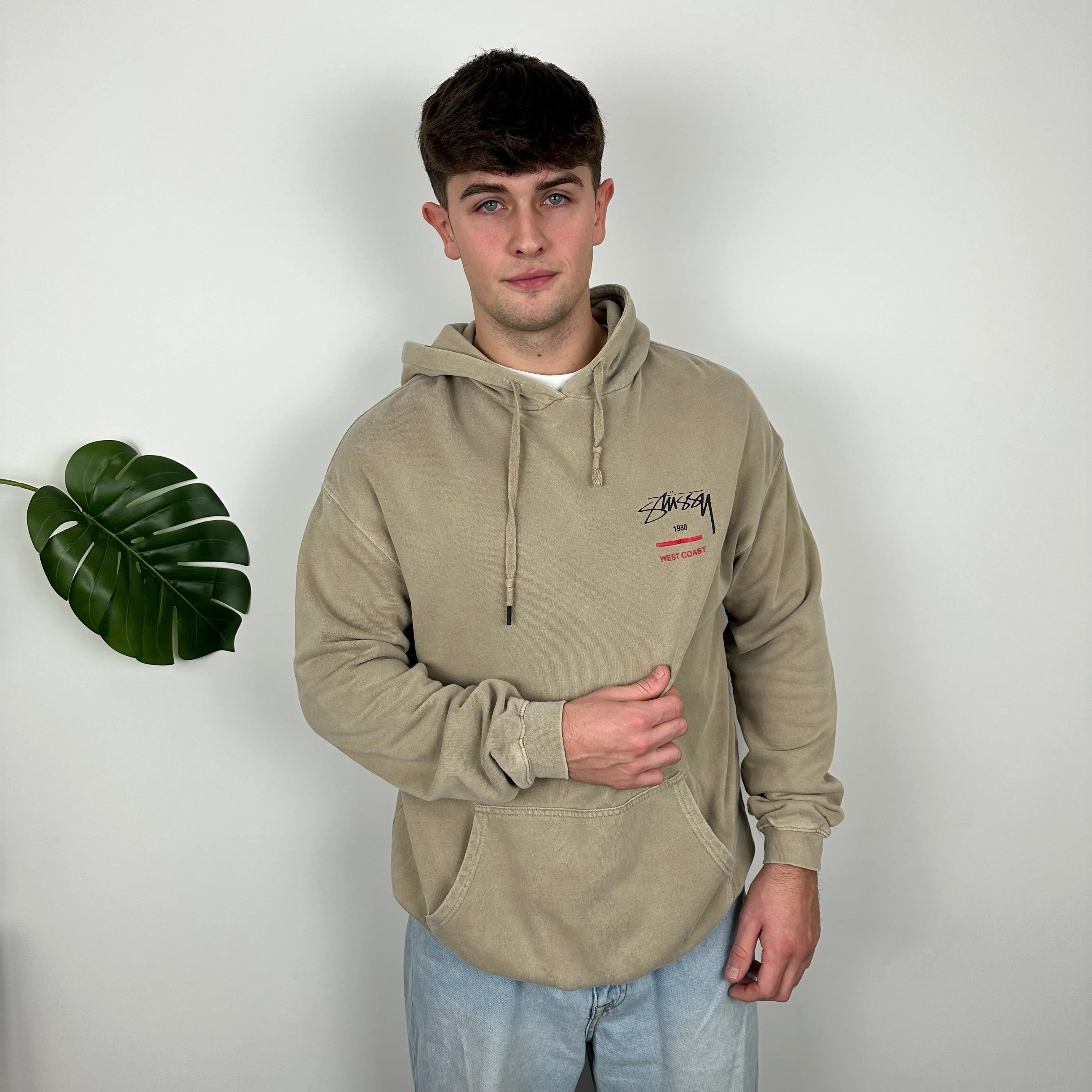 Stussy Brown Embroidered Spell Out Hoodie (L) - Image 8