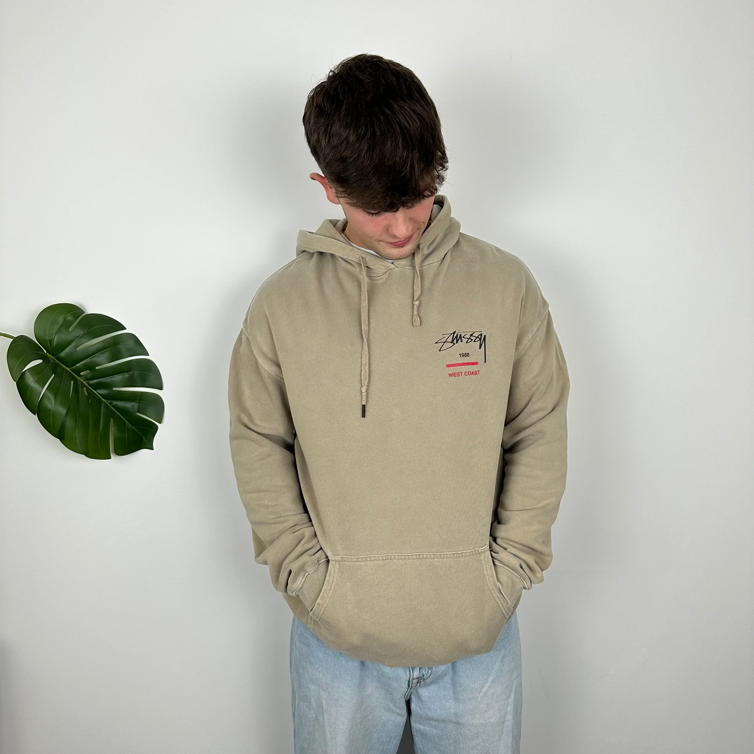 Stussy Brown Embroidered Spell Out Hoodie (L) - Image 9