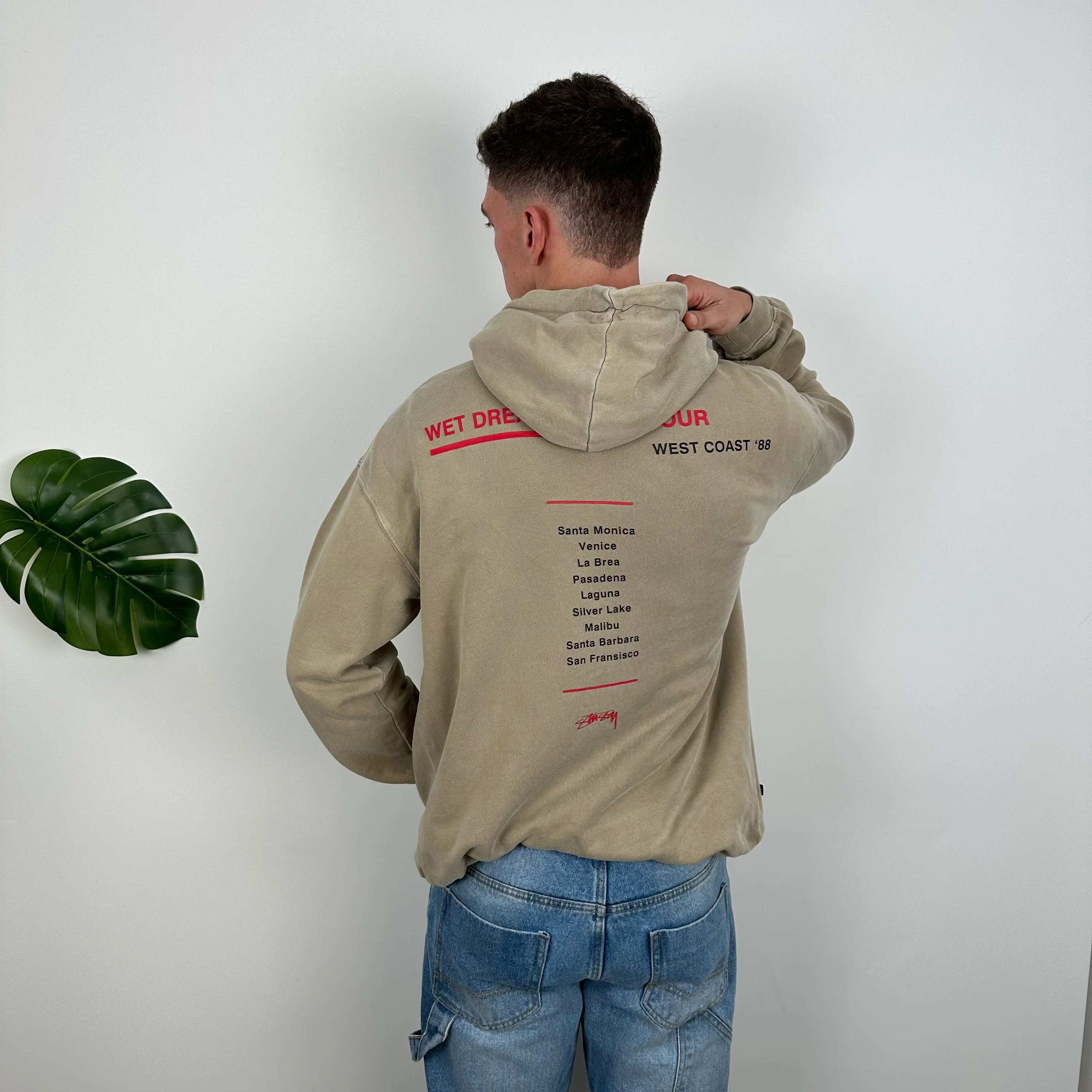 Stussy Brown Embroidered Spell Out Hoodie (L) - Image 2