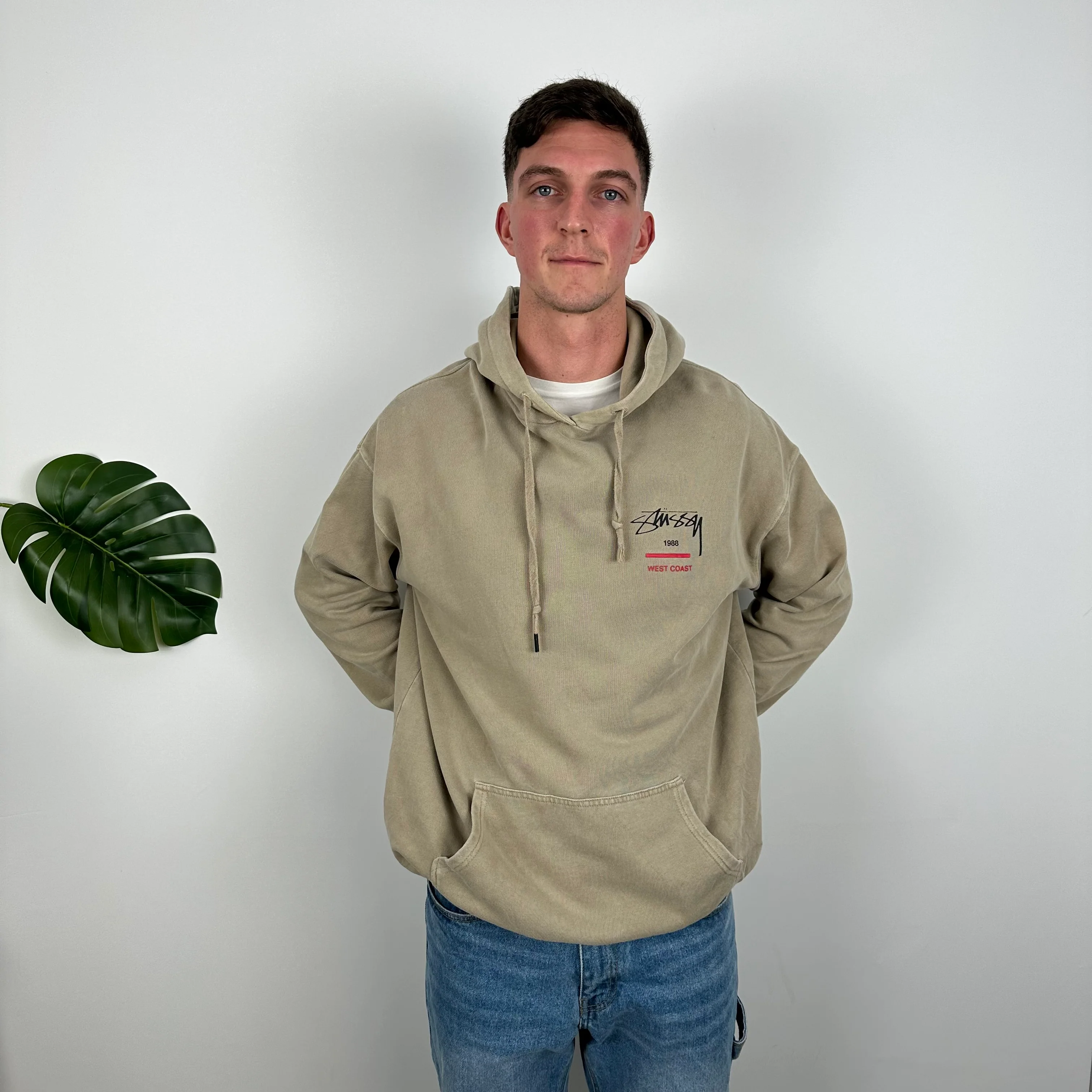 Stussy Brown Embroidered Spell Out Hoodie (L) - Image 3