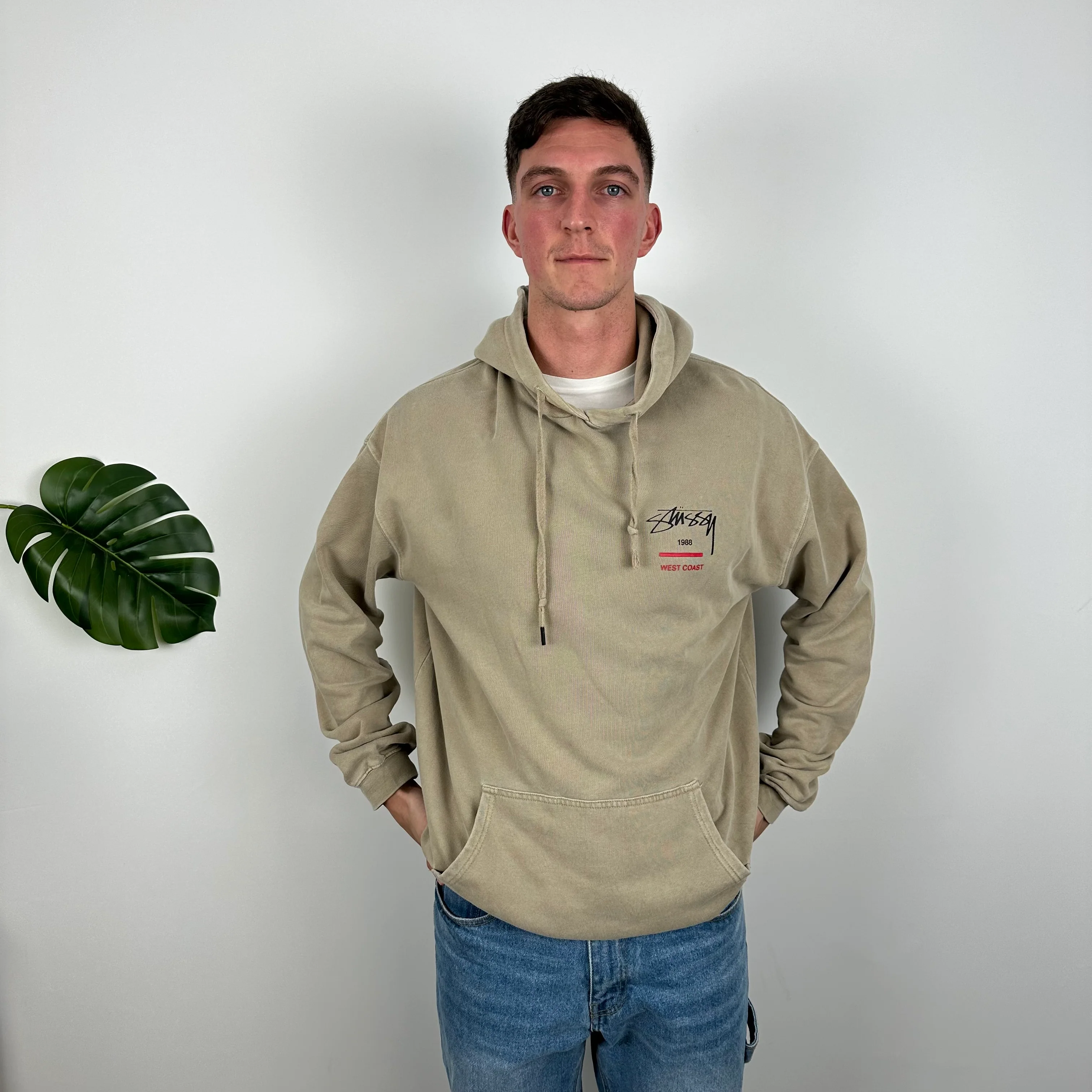 Stussy Brown Embroidered Spell Out Hoodie (L) - Image 4