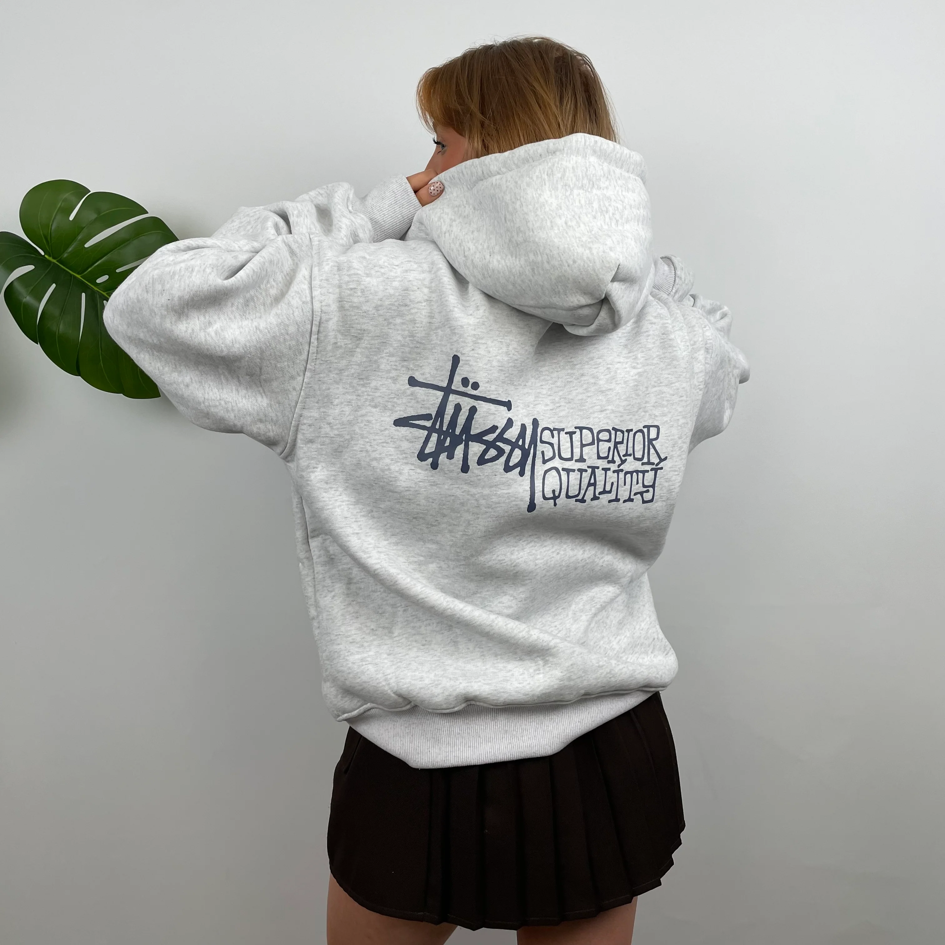 Stussy Grey Embroidered Zip Up Hoodie (M)