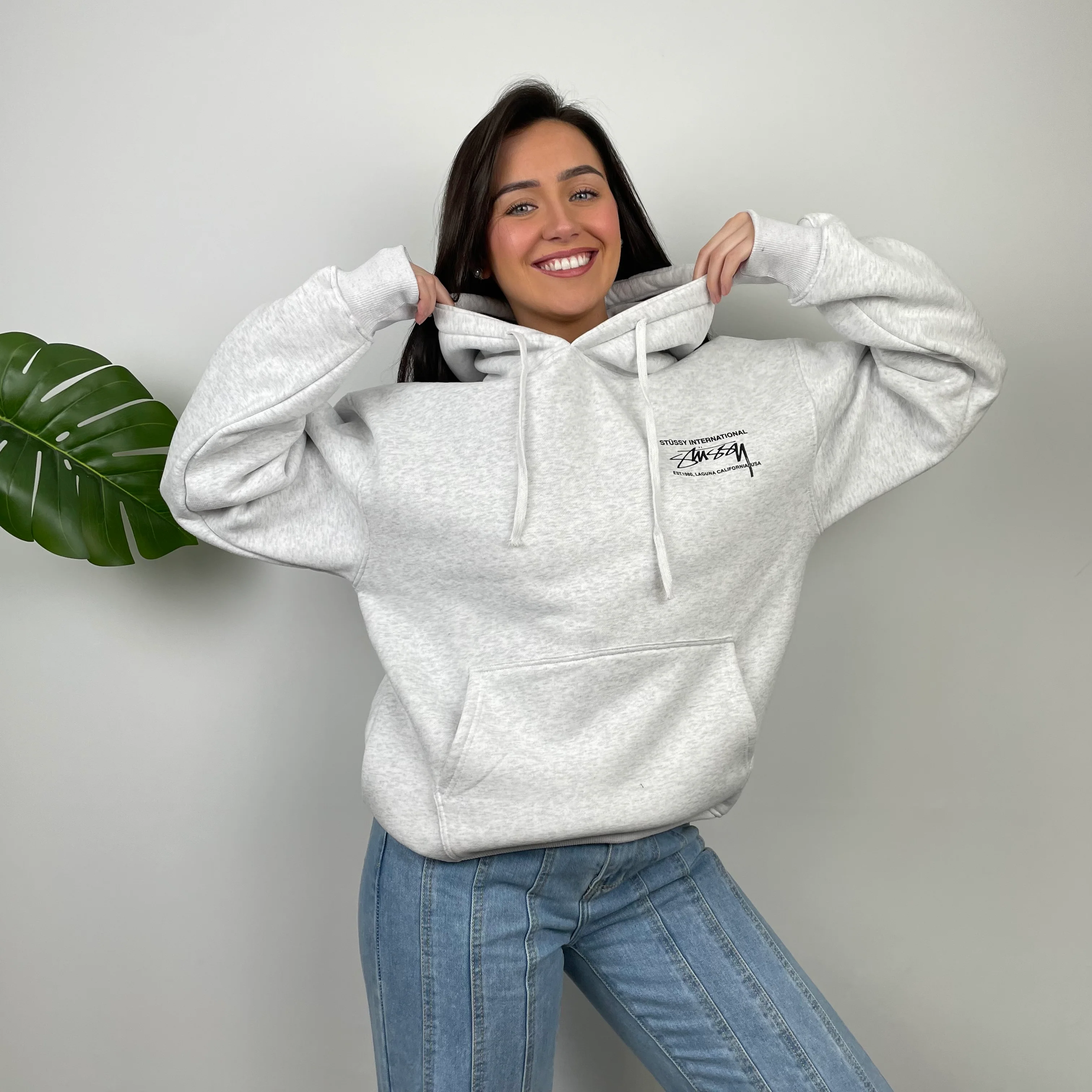 Stussy Grey Spell Out Hoodie (M) - Image 2