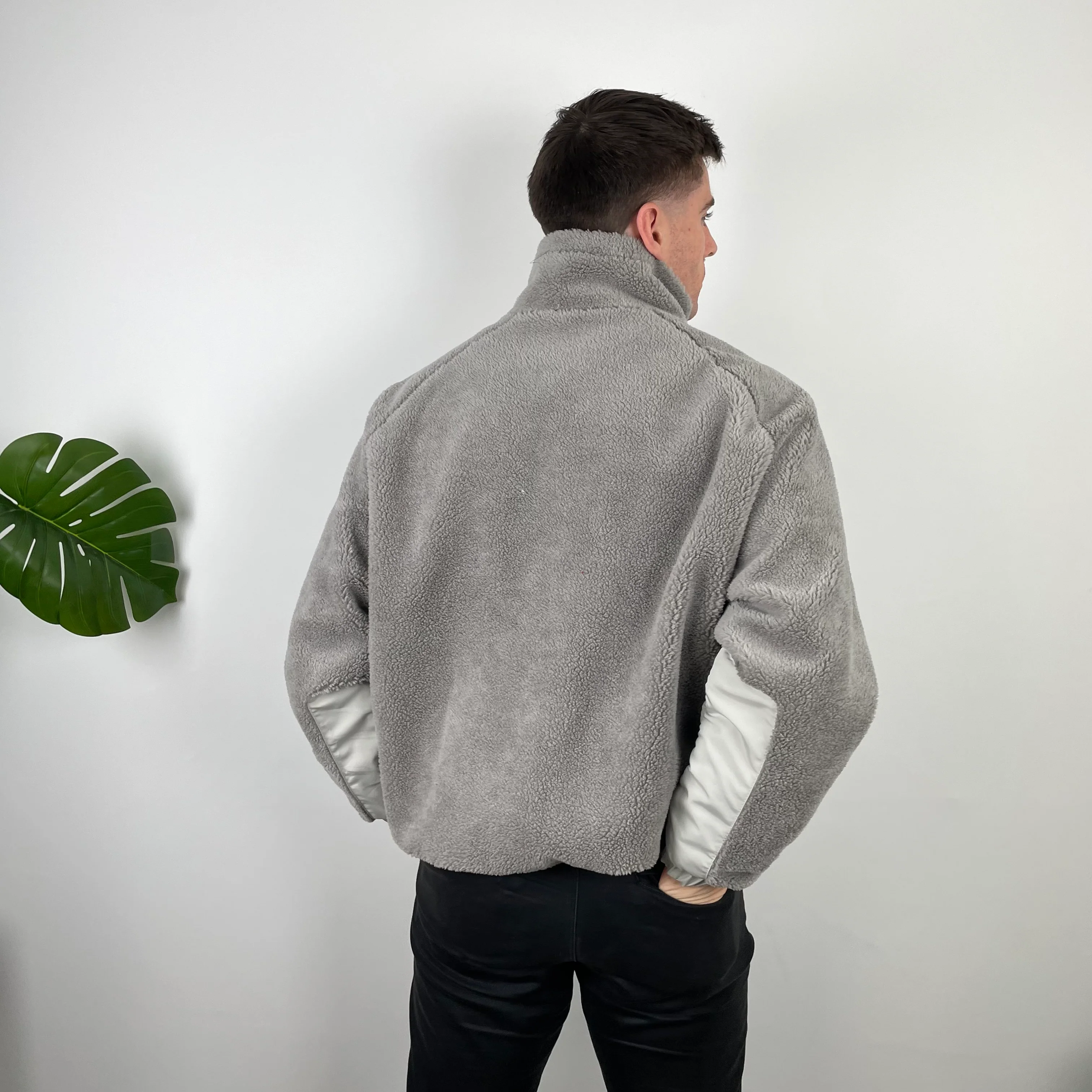 Stussy Grey Teddy Bear Sherpa Fleece Zip Up Jacket (L) - Image 8