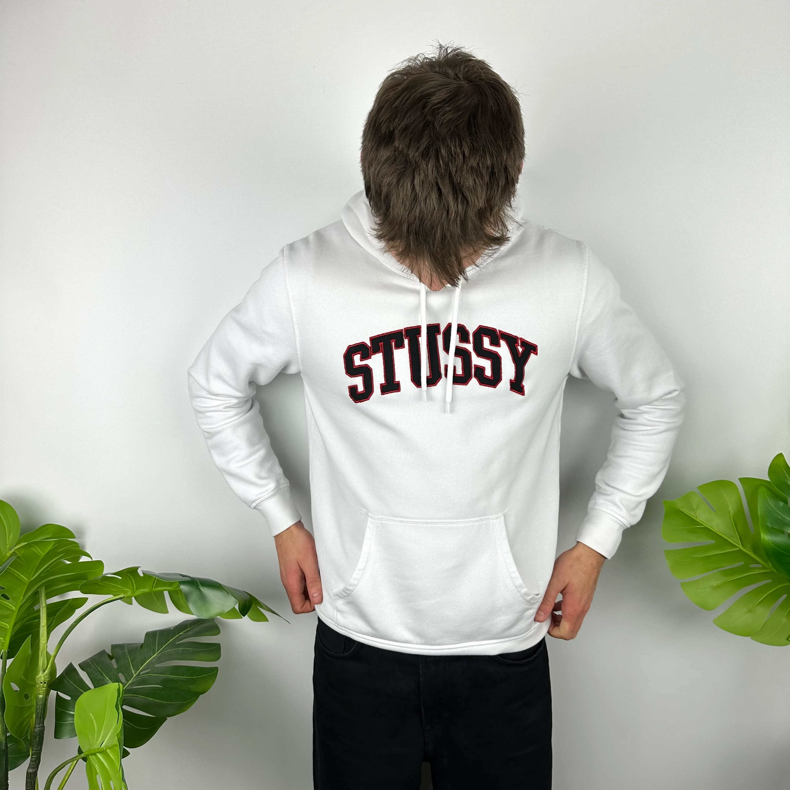 Stussy White Embroidered Spell Out Hoodie (M) - Image 6