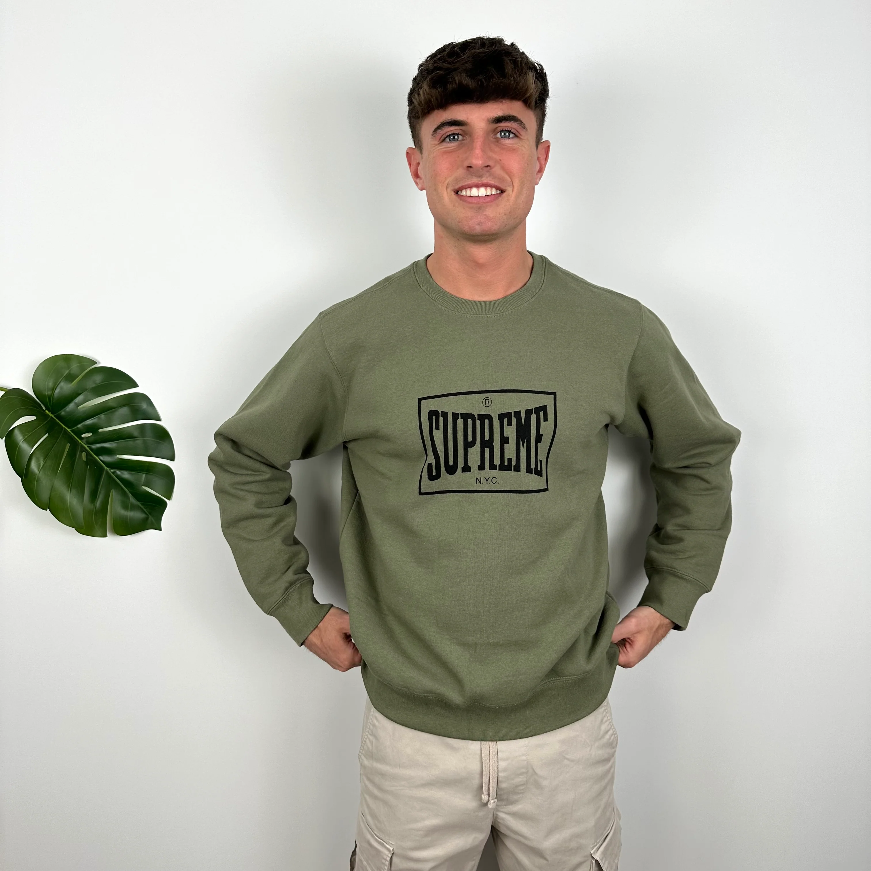 Supreme Black Spell Out Khaki Sweatshirt (M) - Image 2