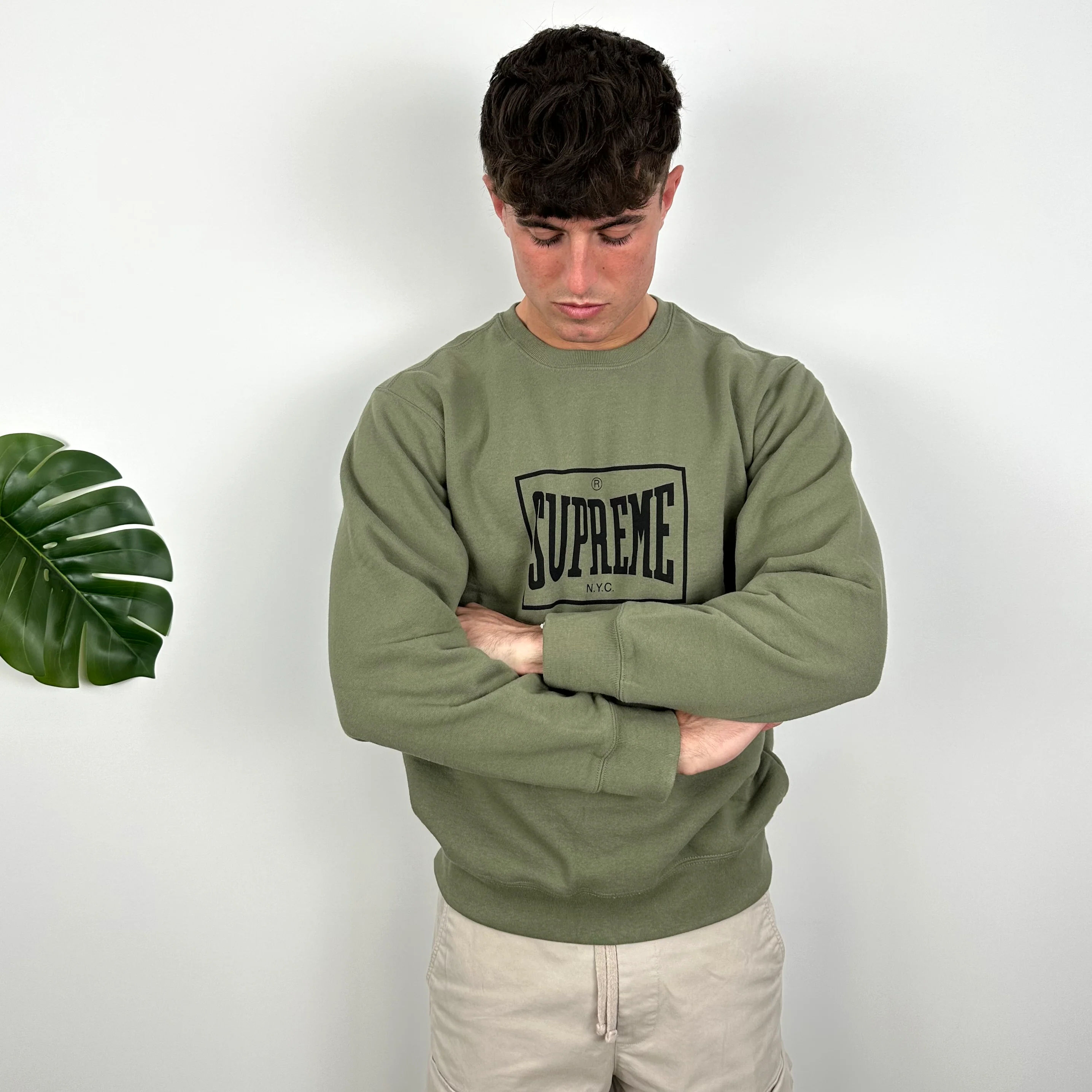 Supreme Black Spell Out Khaki Sweatshirt (M) - Image 3