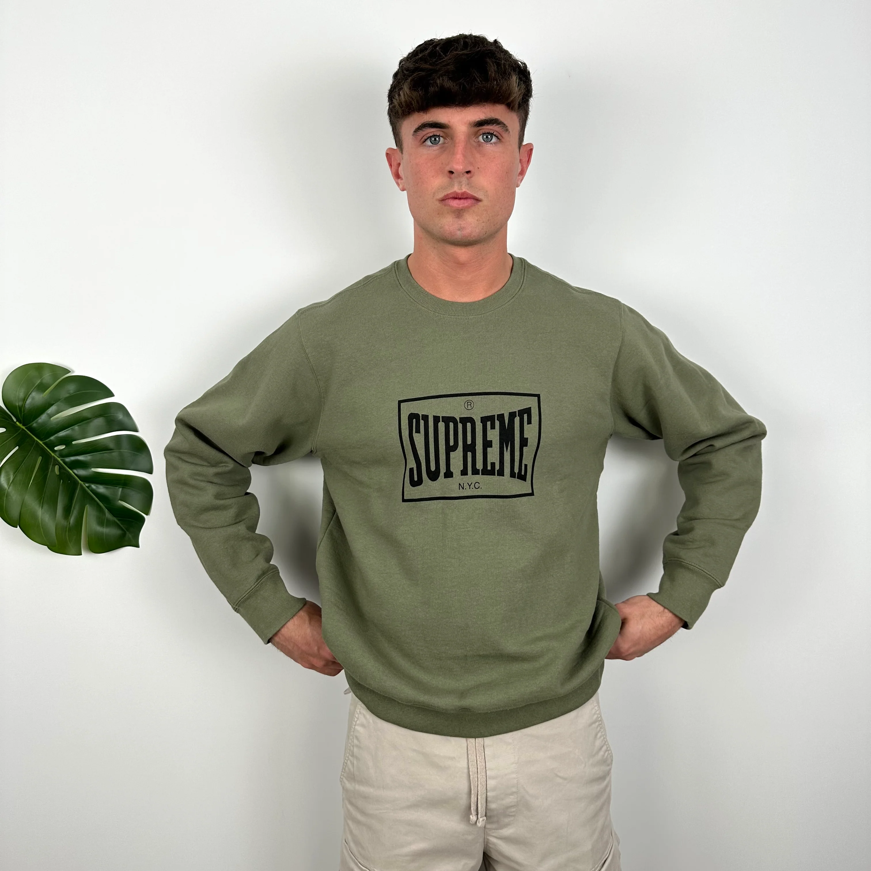 Supreme Black Spell Out Khaki Sweatshirt (M) - Image 4