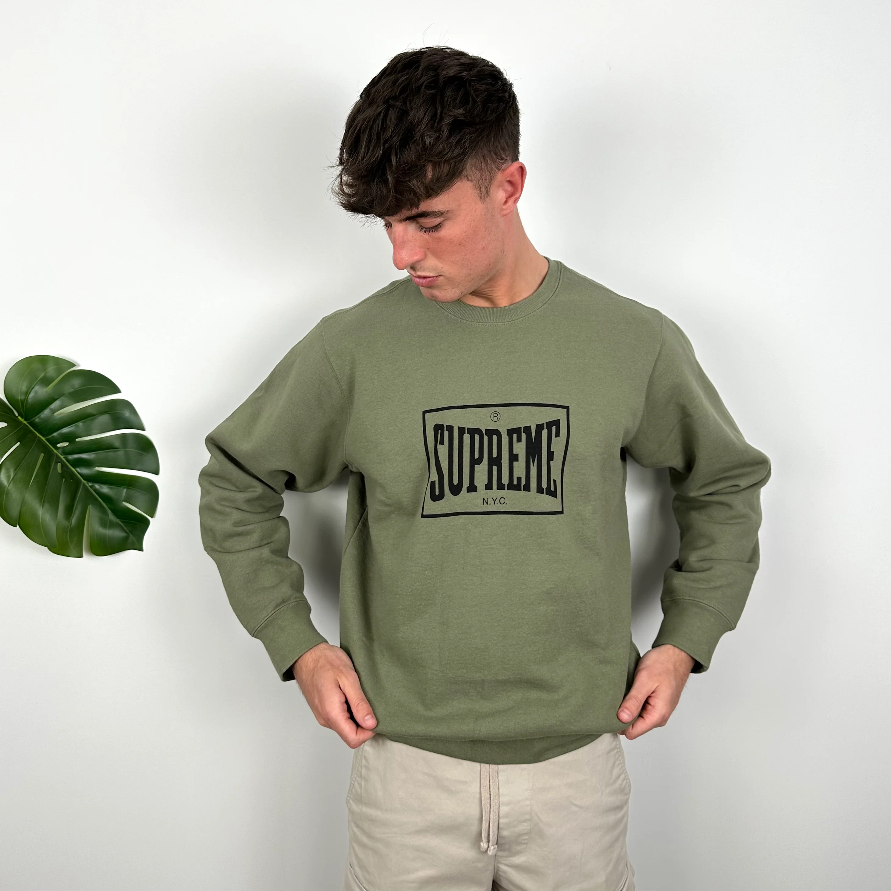 Supreme Black Spell Out Khaki Sweatshirt (M) - Image 5