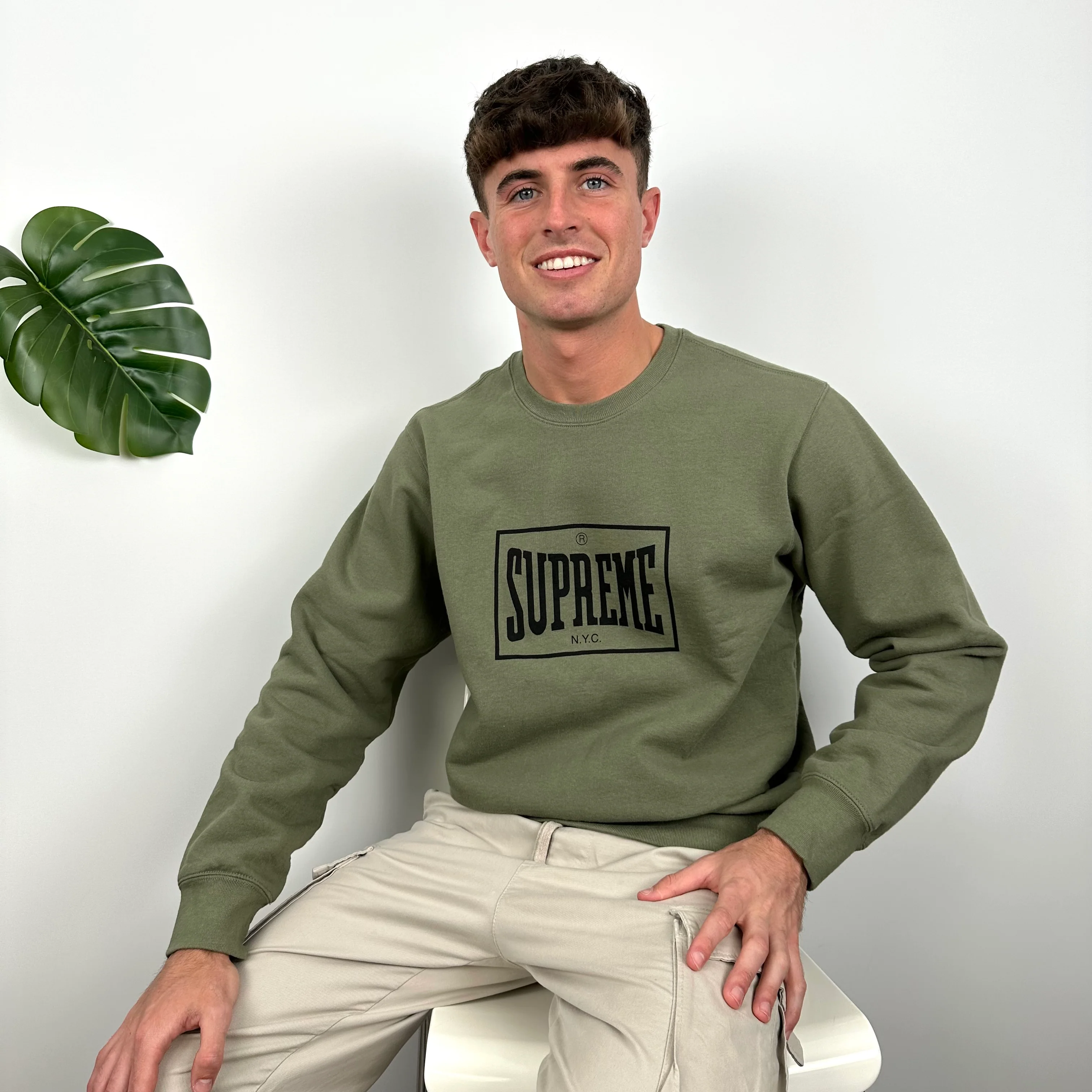 Supreme Black Spell Out Khaki Sweatshirt (M) - Image 7