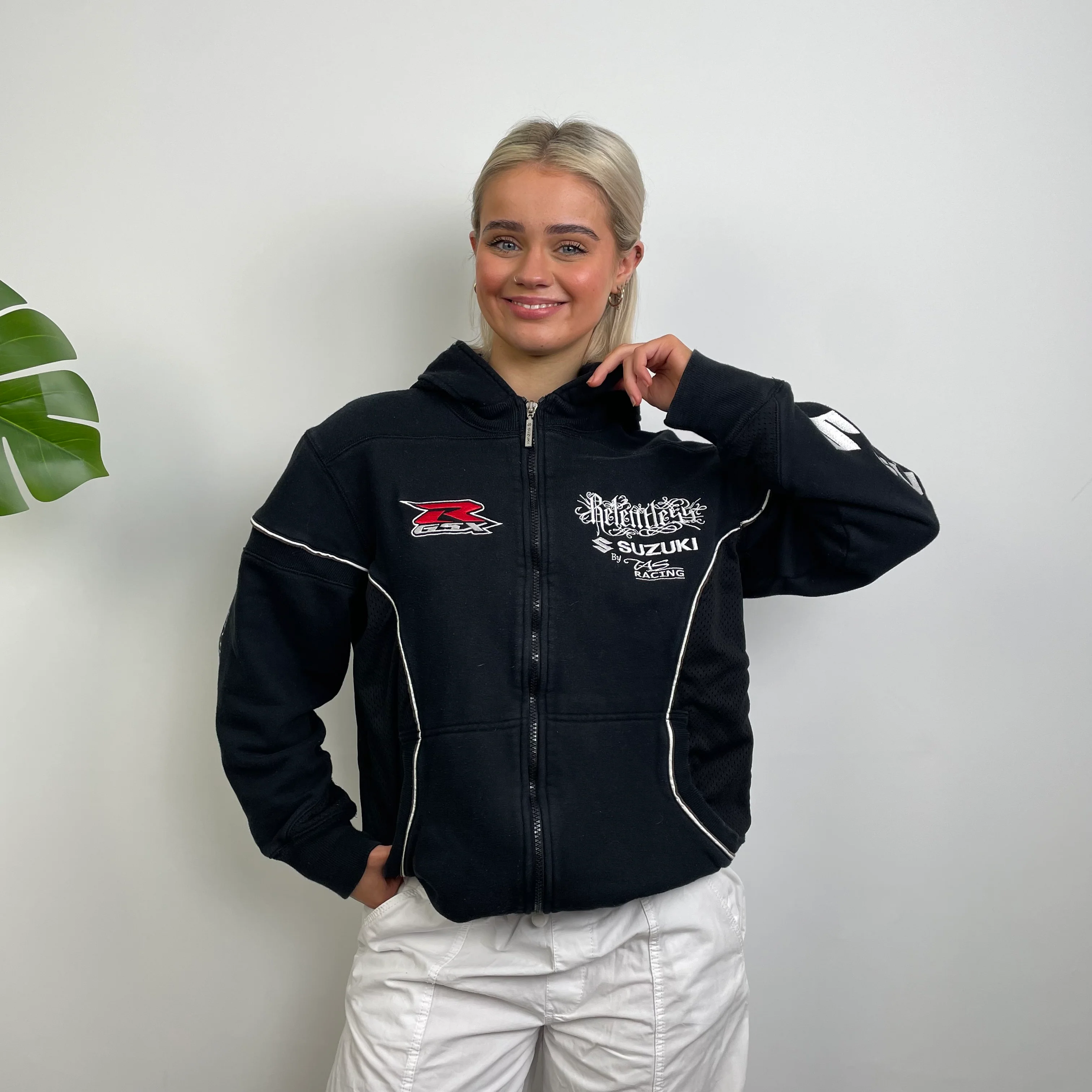 Suzuki Racing Black Embroidered Spell Out Zip Up Hoodie Jacket (XS) - Image 4