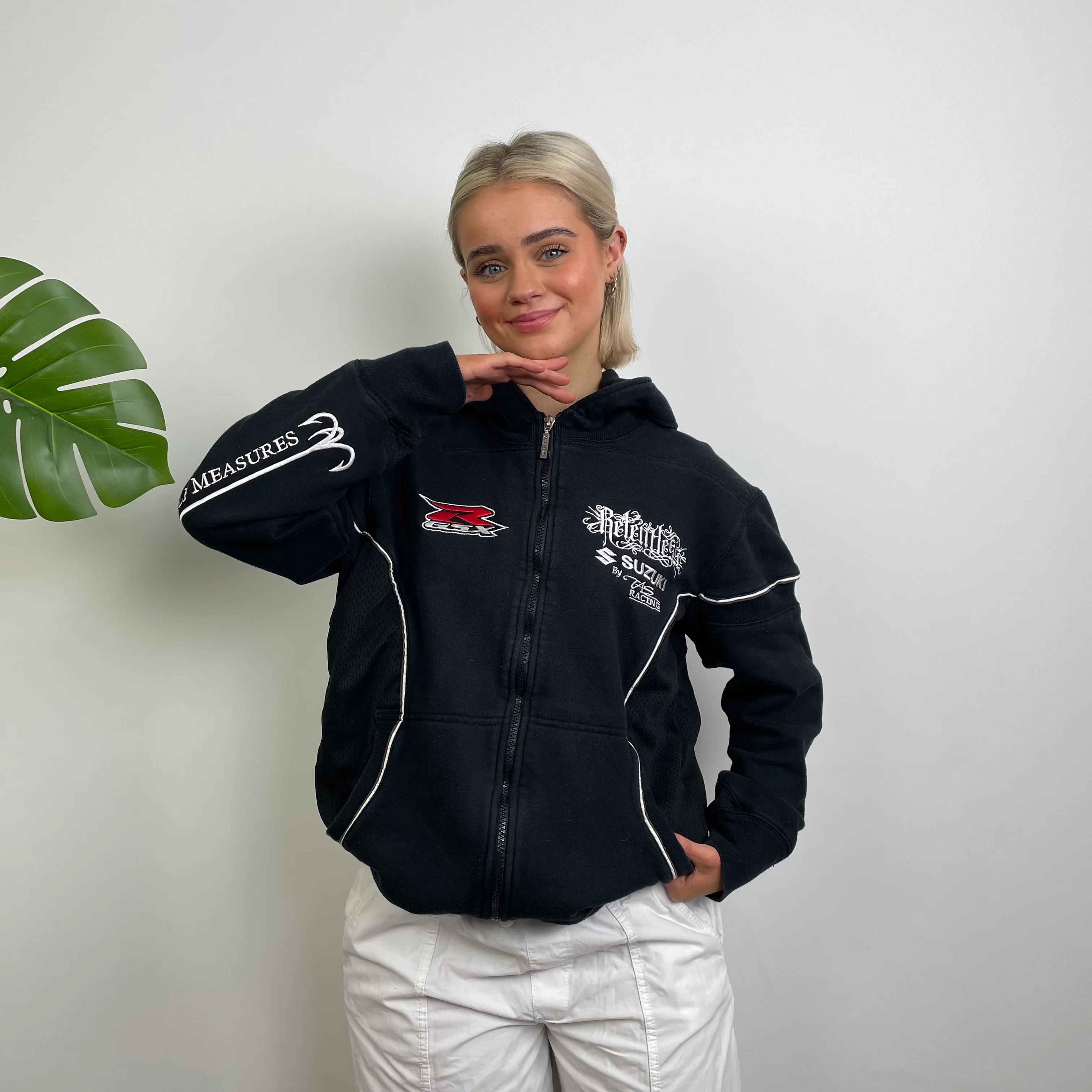 Suzuki Racing Black Embroidered Spell Out Zip Up Hoodie Jacket (XS) - Image 6
