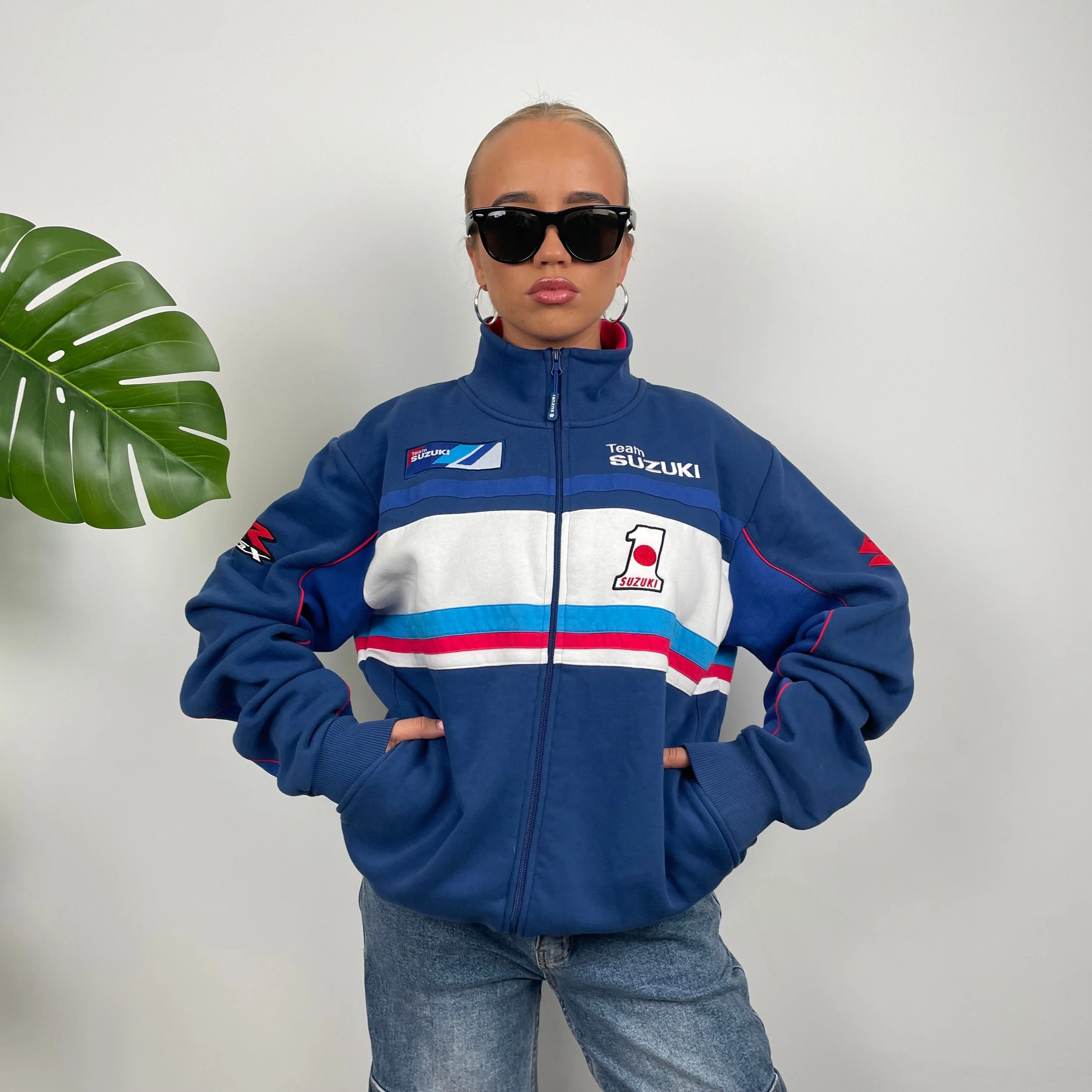 Suzuki Racing Blue Embroidered Spell Out Zip Up Fleece Jacket (XL) - Image 2