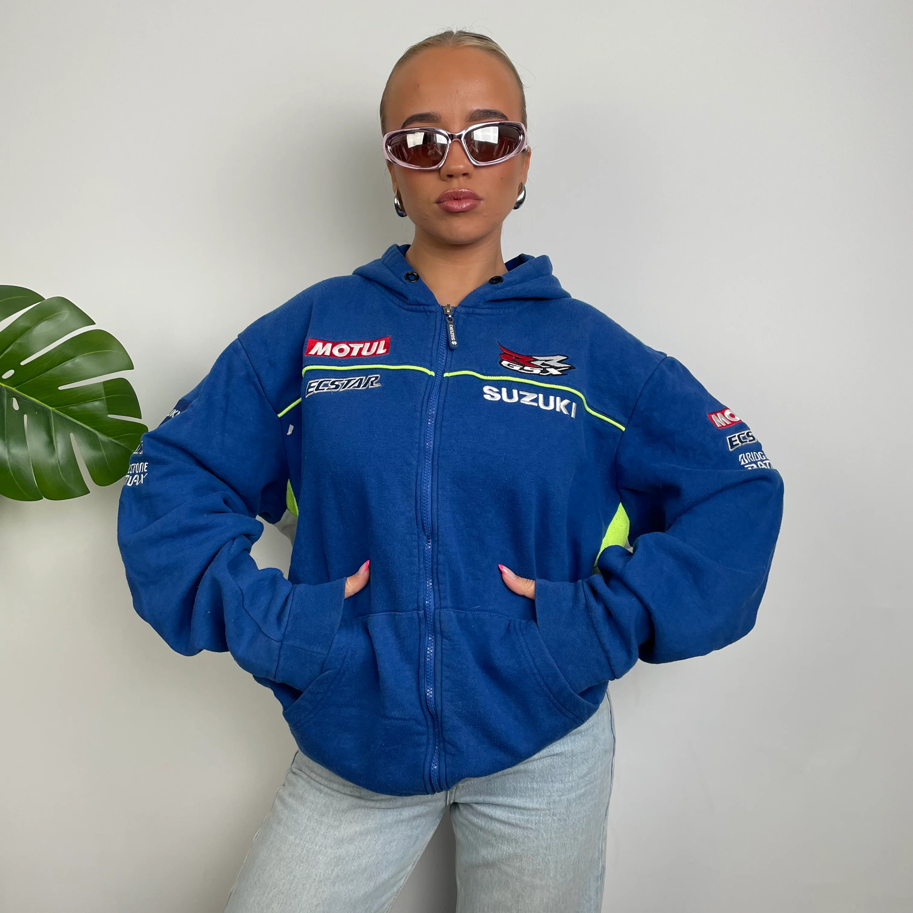 Suzuki Racing Blue Embroidered Spell Out Zip Up Fleece Jacket (XXL) - Image 4