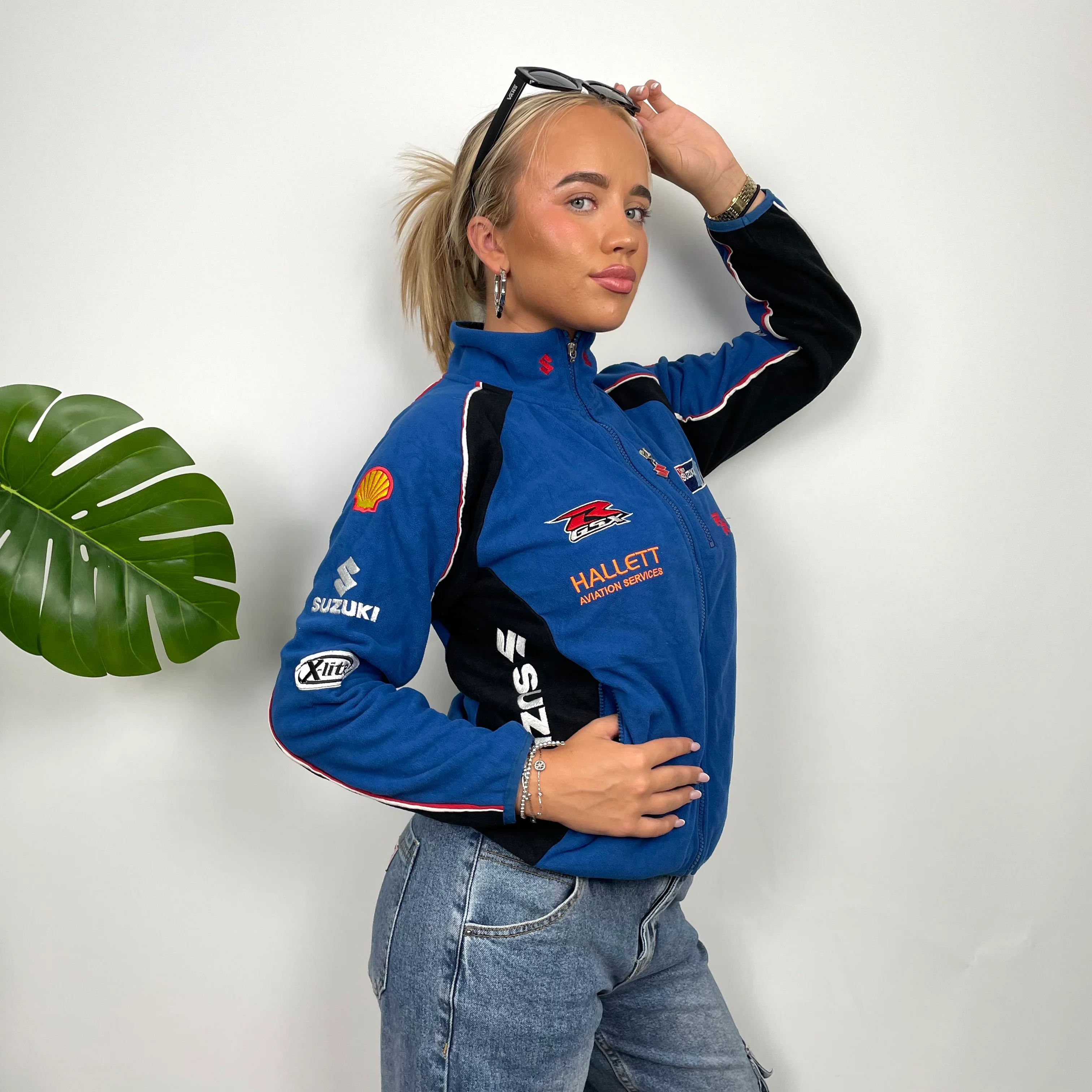 Suzuki Racing Blue Embroidered Spell Out Zip Up Hoodie Jacket (XS) - Image 3