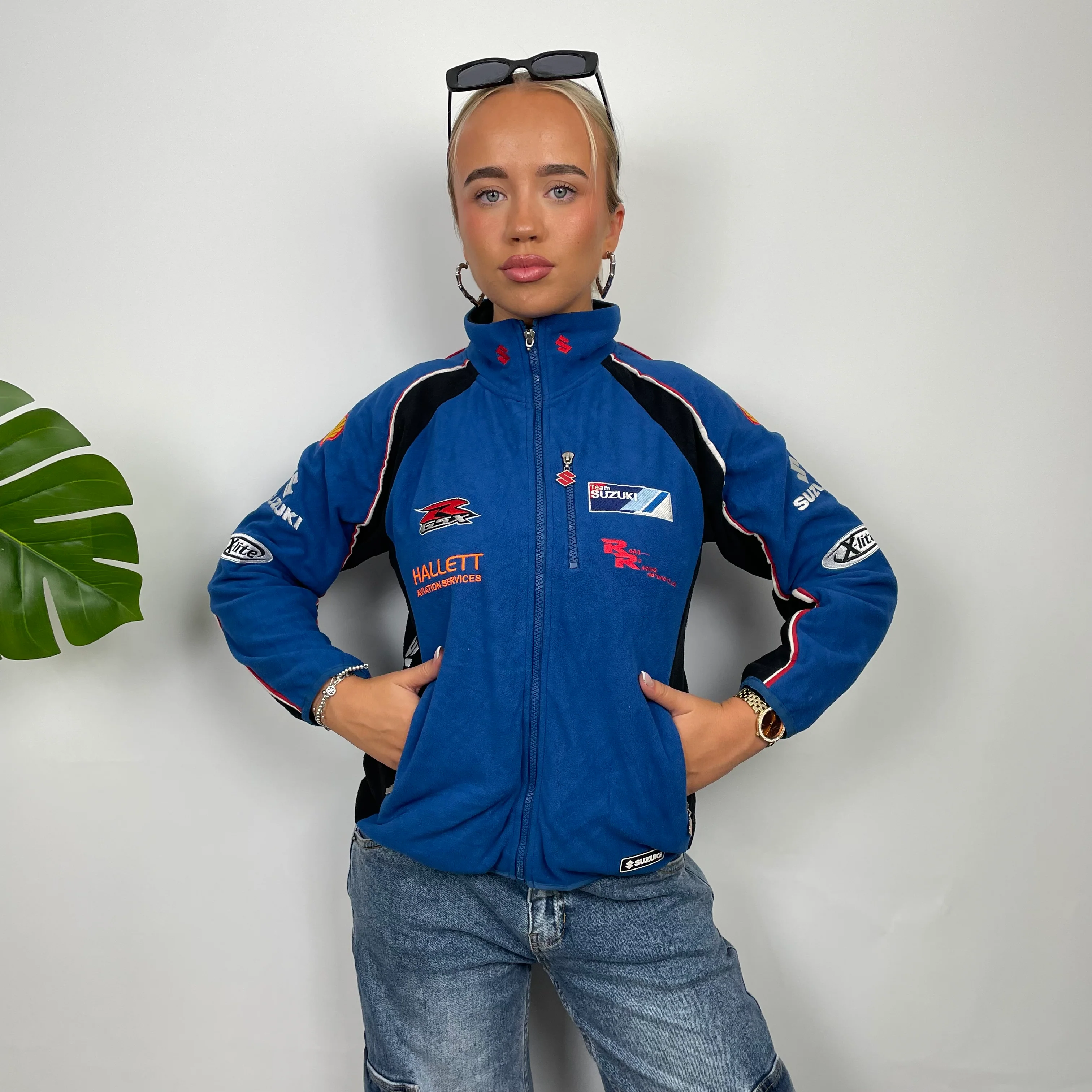 Suzuki Racing Blue Embroidered Spell Out Zip Up Hoodie Jacket (XS) - Image 4