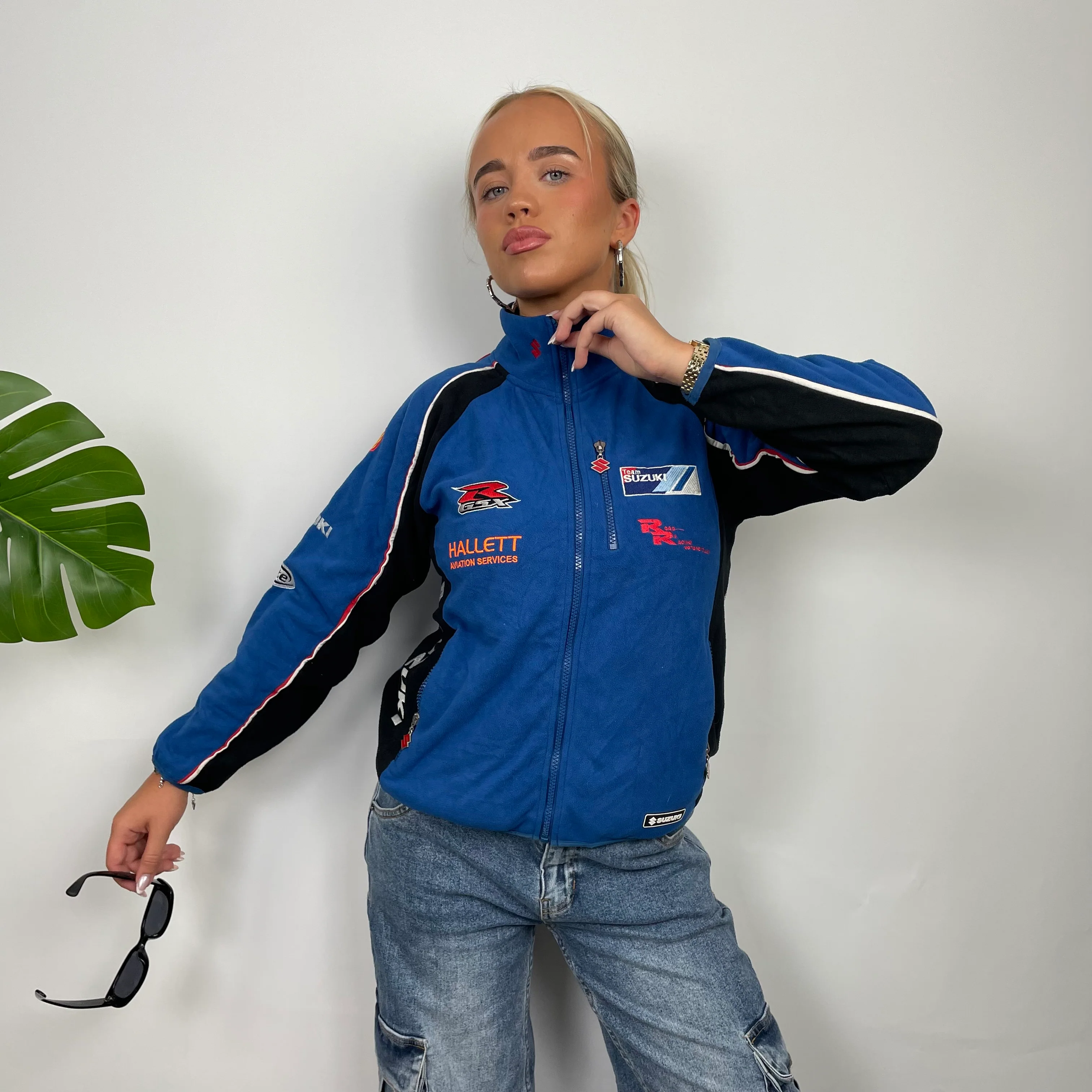 Suzuki Racing Blue Embroidered Spell Out Zip Up Hoodie Jacket (XS) - Image 7