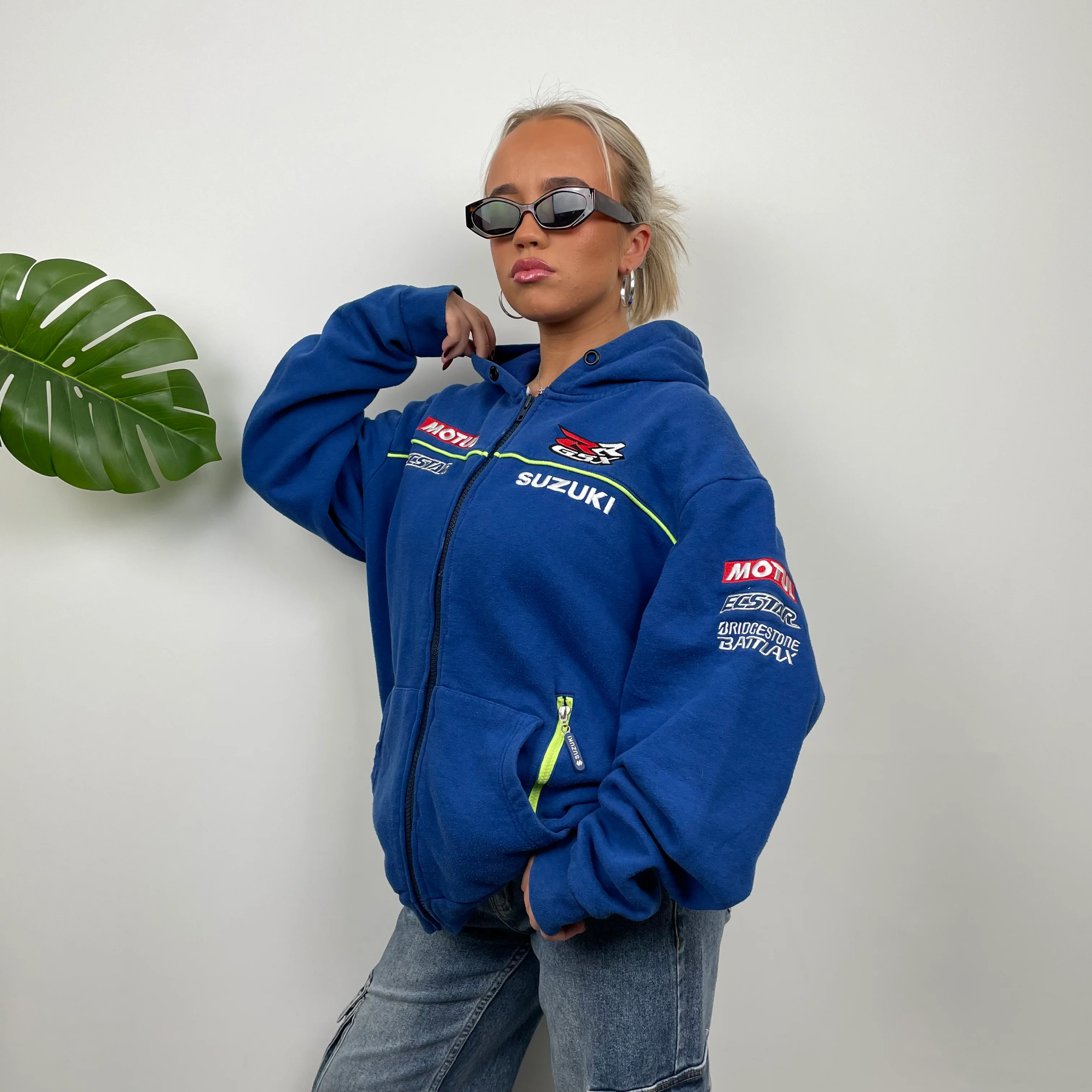 Suzuki Racing RARE Blue Embroidered Spell Out Zip Up Hoodie Jacket (M) - Image 5