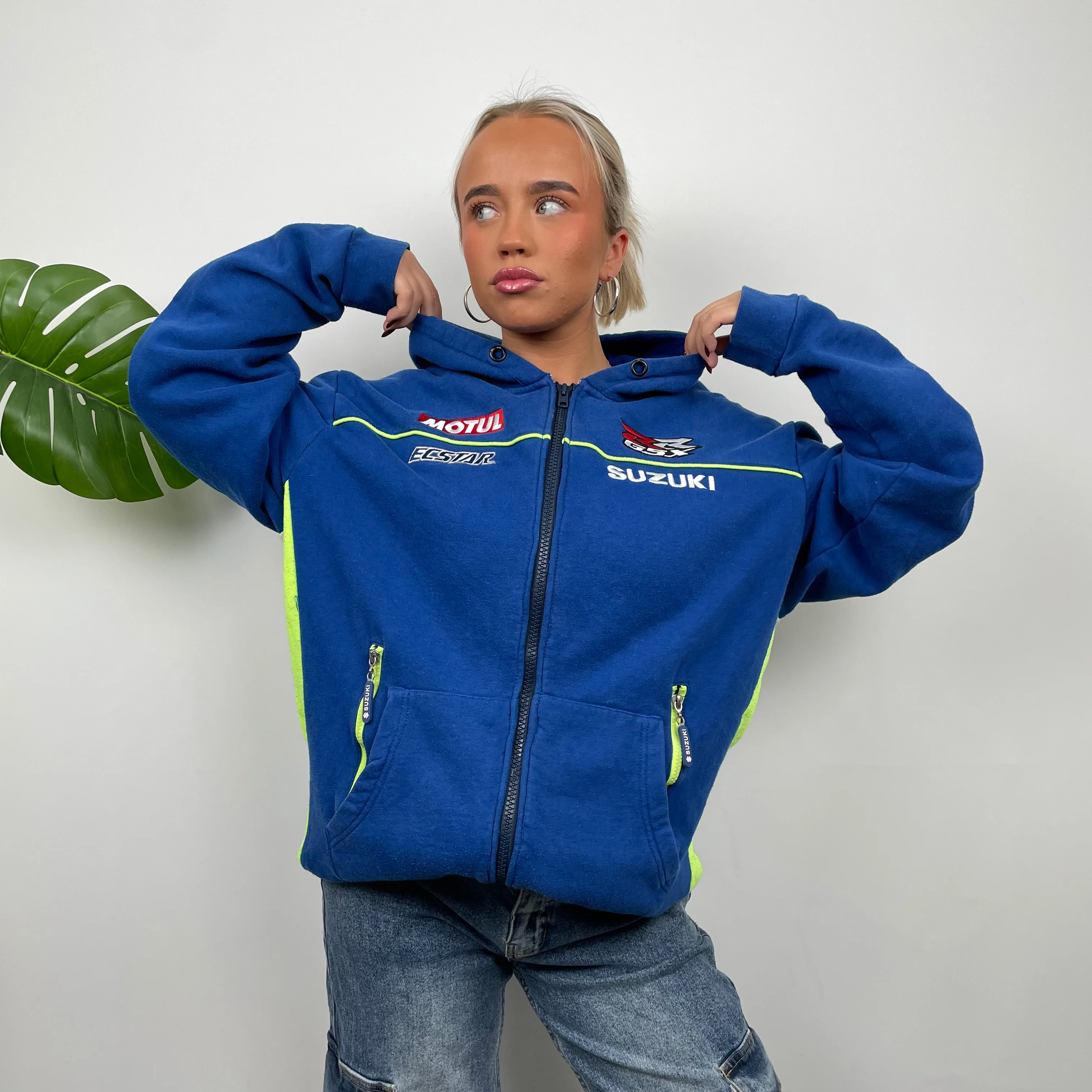 Suzuki Racing RARE Blue Embroidered Spell Out Zip Up Hoodie Jacket (M) - Image 6