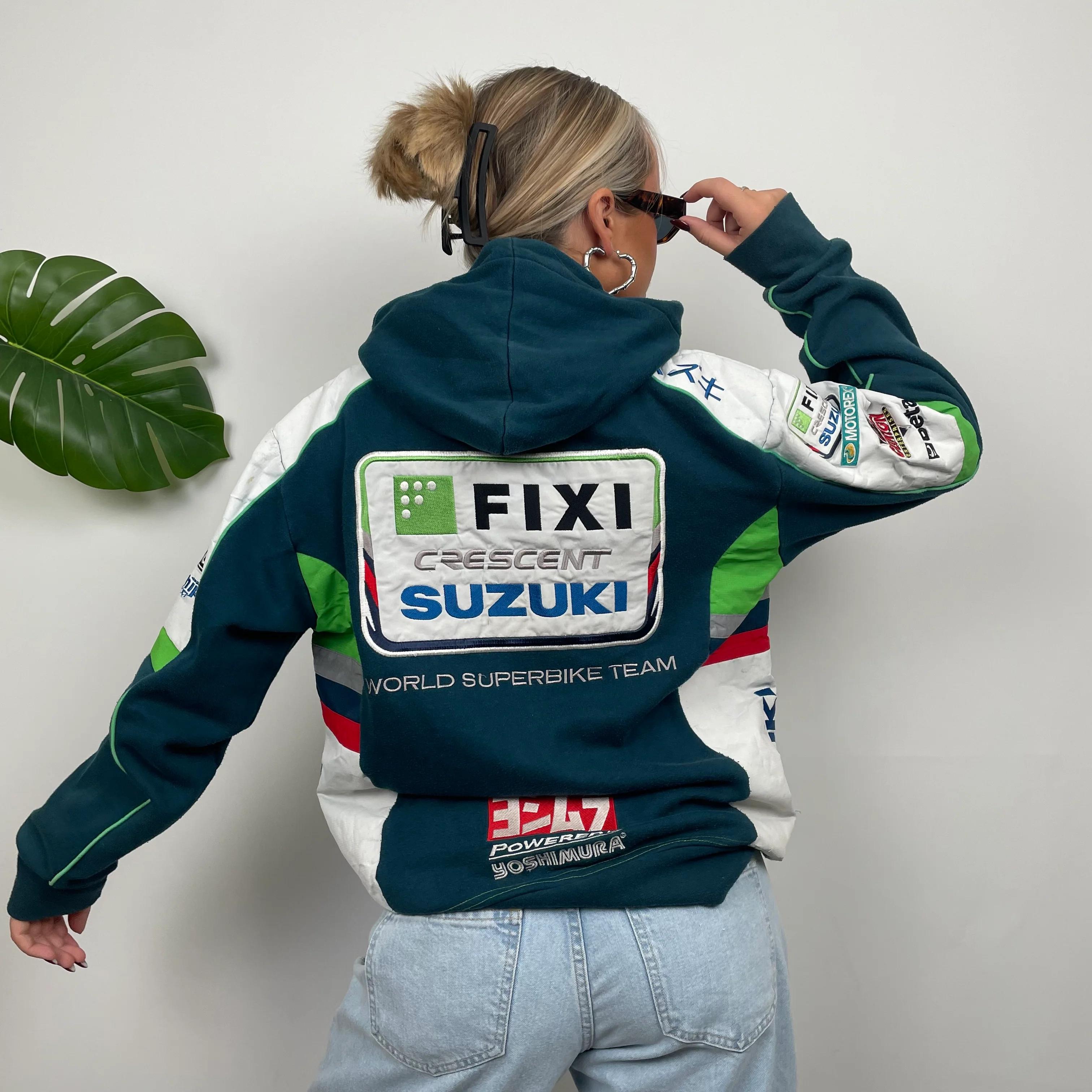 Suzuki Racing RARE Turquoise Embroidered Spell Out Zip Up Hoodie Jacket (M) - Image 6