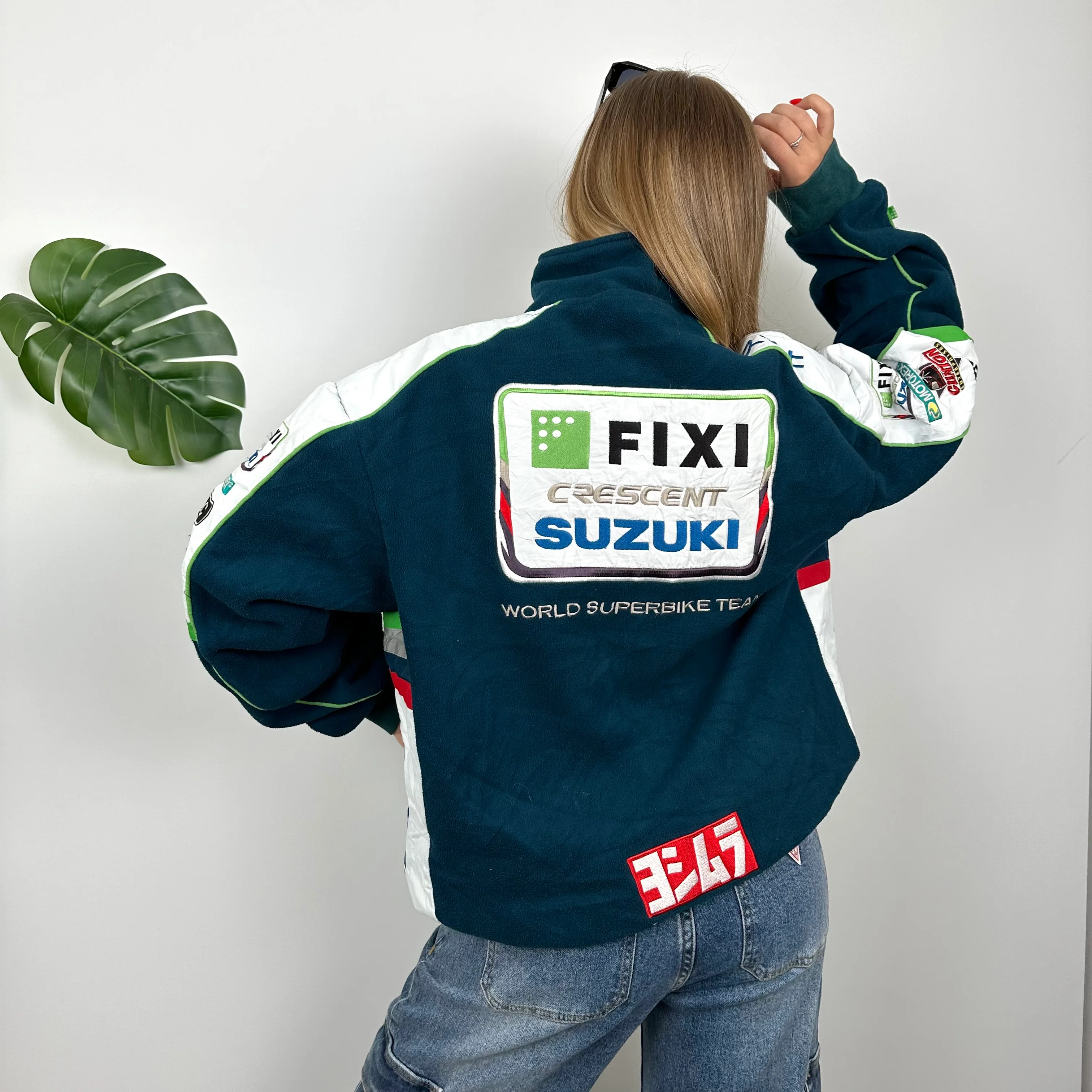 Suzuki Racing RARE Turquoise Embroidered Spell Out Zip Up Hoodie Jacket (L) - Image 3