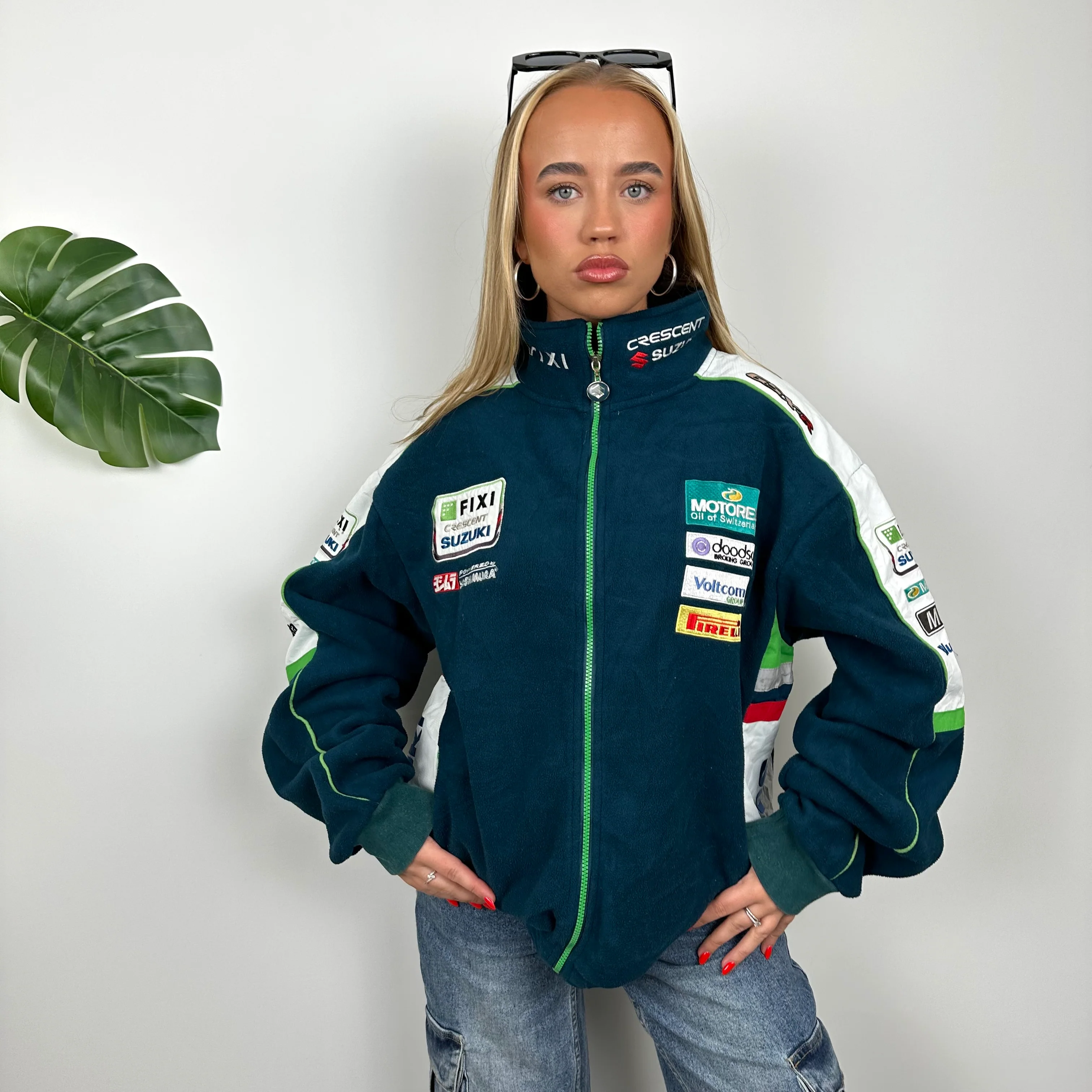 Suzuki Racing RARE Turquoise Embroidered Spell Out Zip Up Hoodie Jacket (L) - Image 4