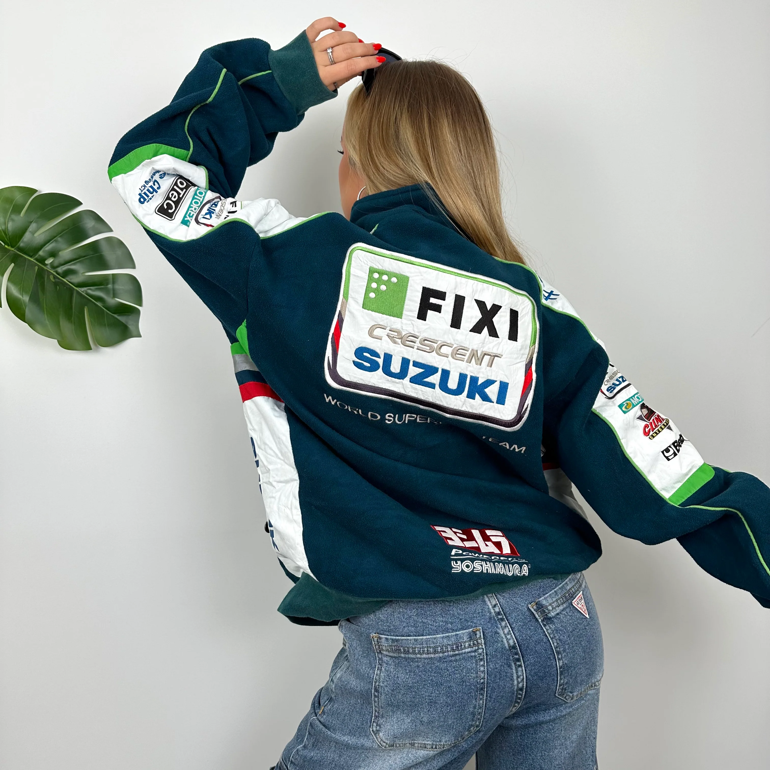 Suzuki Racing RARE Turquoise Embroidered Spell Out Zip Up Hoodie Jacket (L) - Image 5