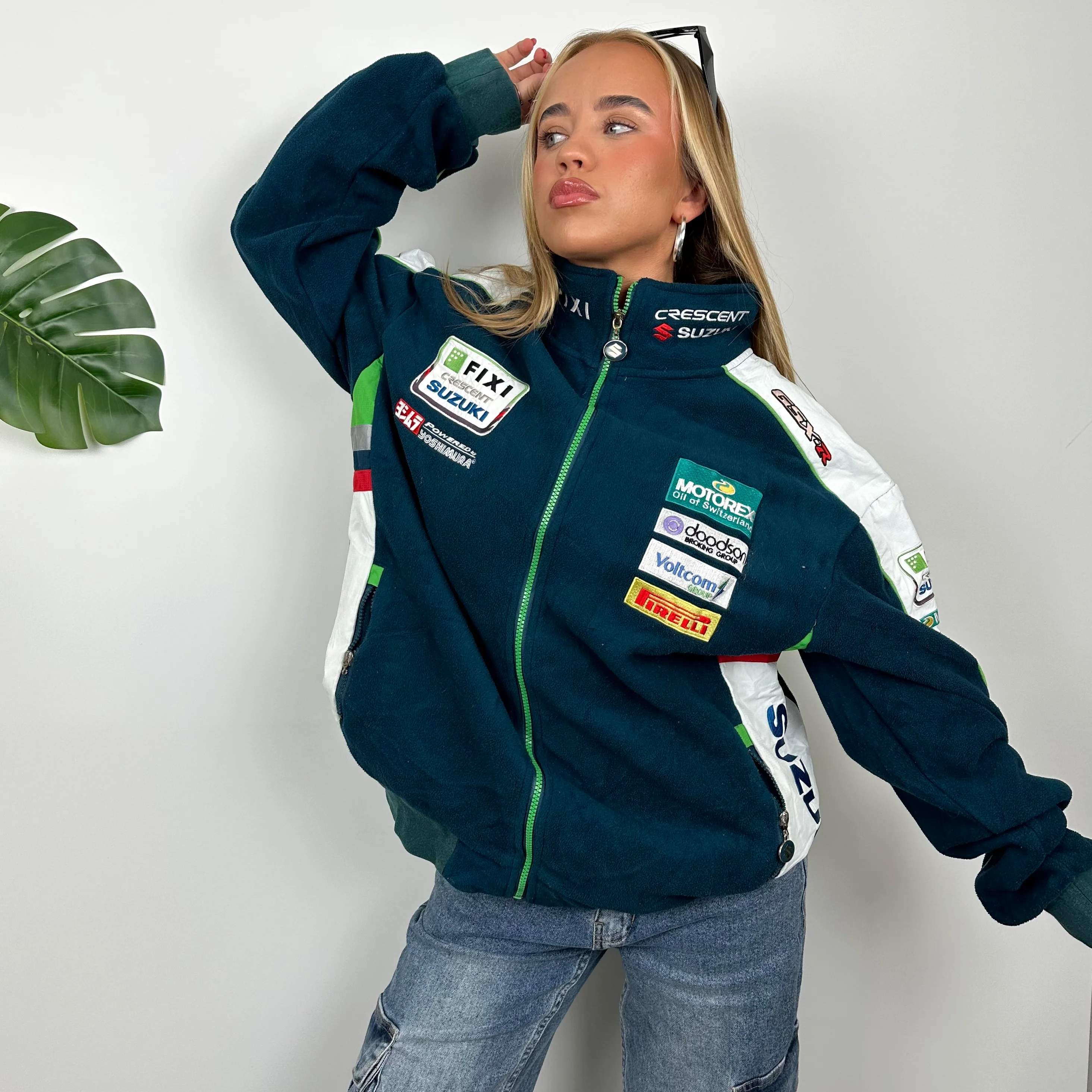 Suzuki Racing RARE Turquoise Embroidered Spell Out Zip Up Hoodie Jacket (L) - Image 6