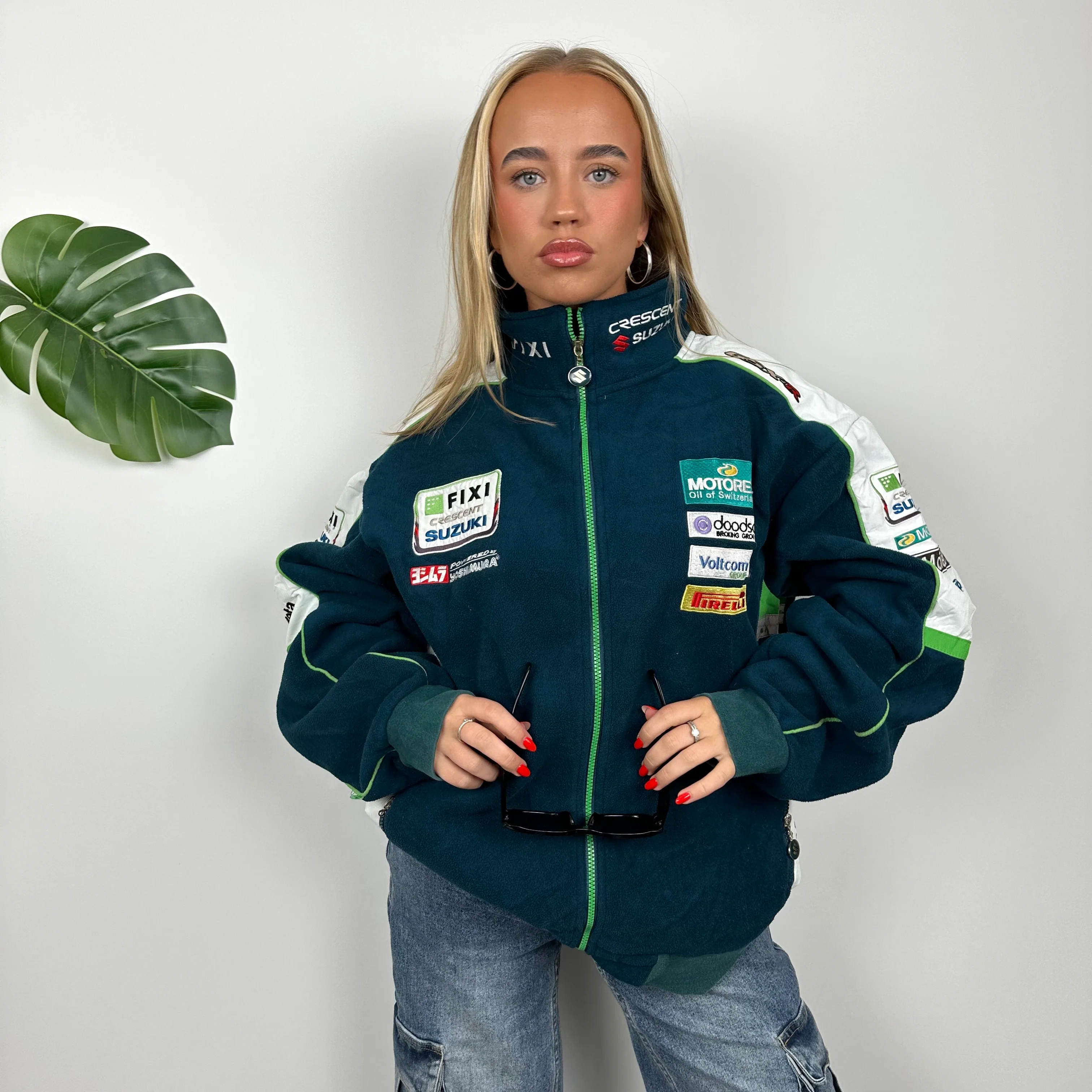 Suzuki Racing RARE Turquoise Embroidered Spell Out Zip Up Hoodie Jacket (L) - Image 7