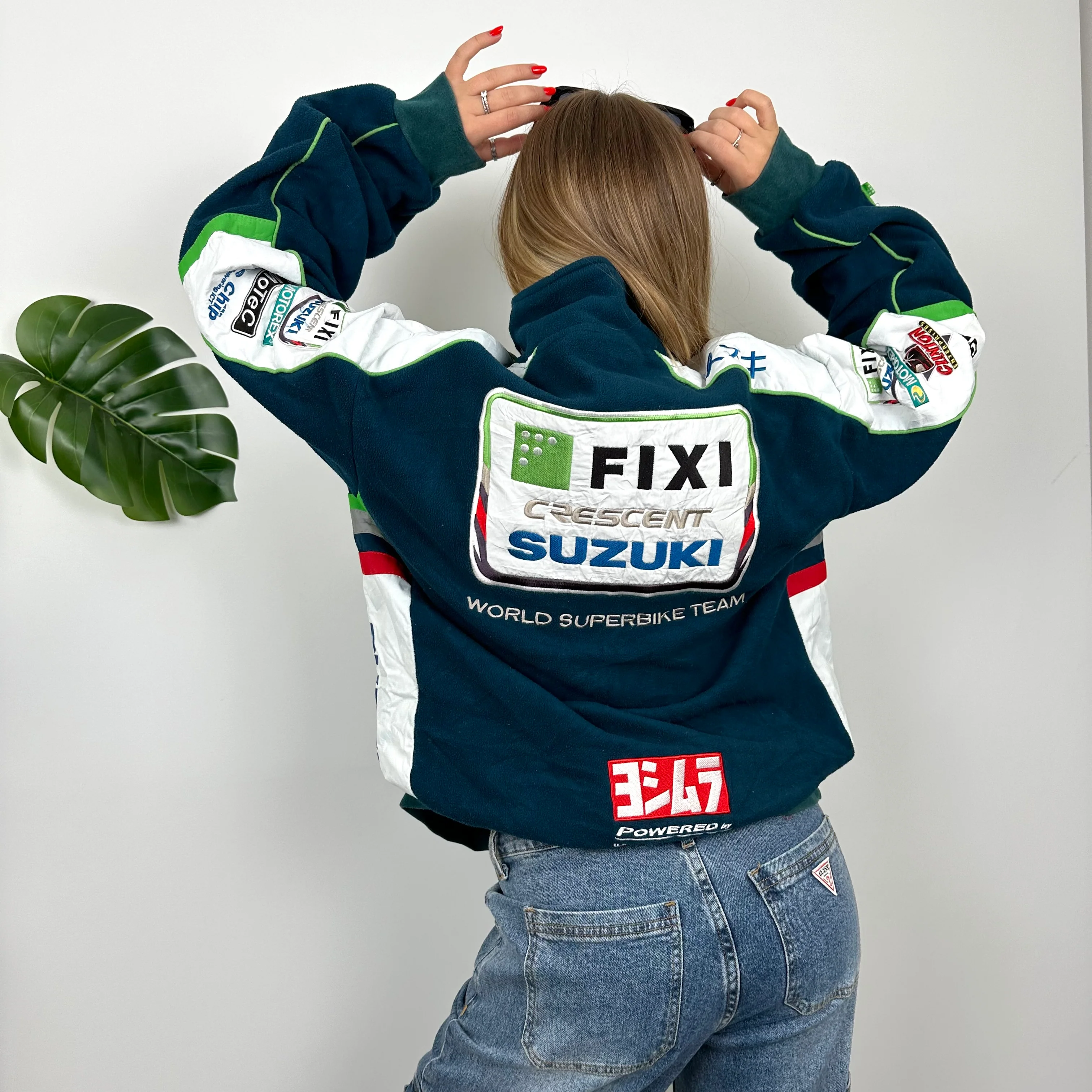 Suzuki Racing RARE Turquoise Embroidered Spell Out Zip Up Hoodie Jacket (L) - Image 8