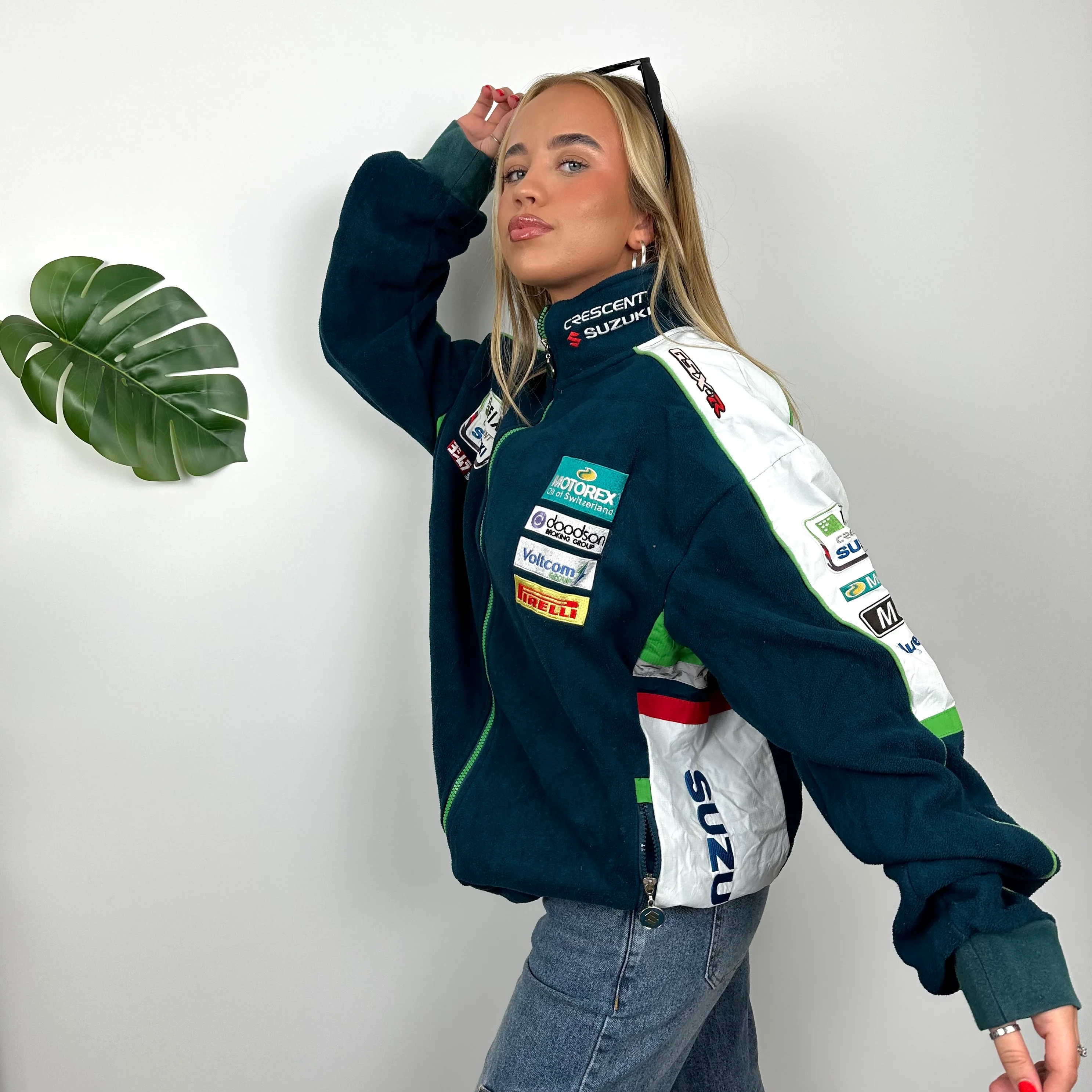 Suzuki Racing RARE Turquoise Embroidered Spell Out Zip Up Hoodie Jacket (L) - Image 9