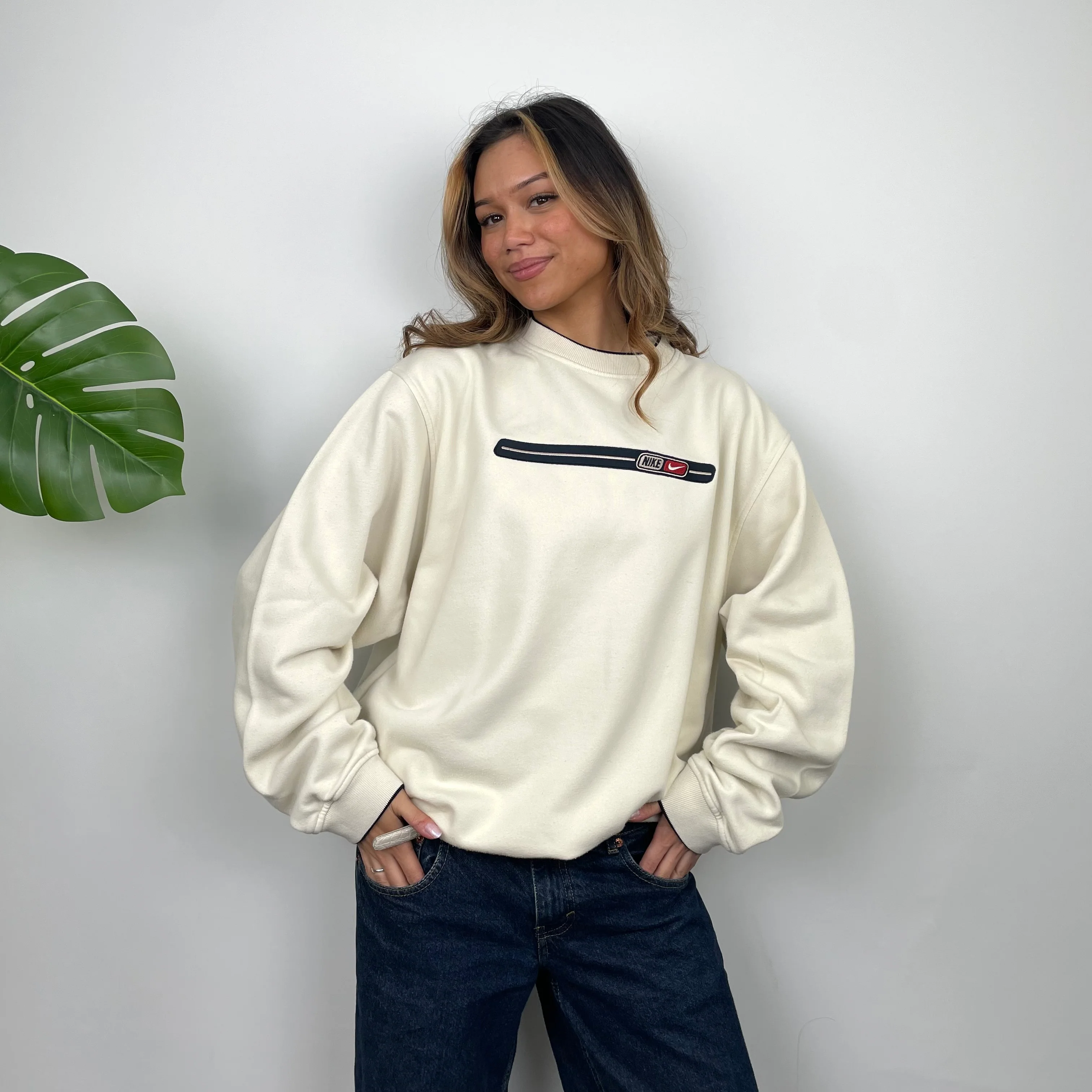 Nike Cream Embroidered Spell Out Sweatshirt (M)