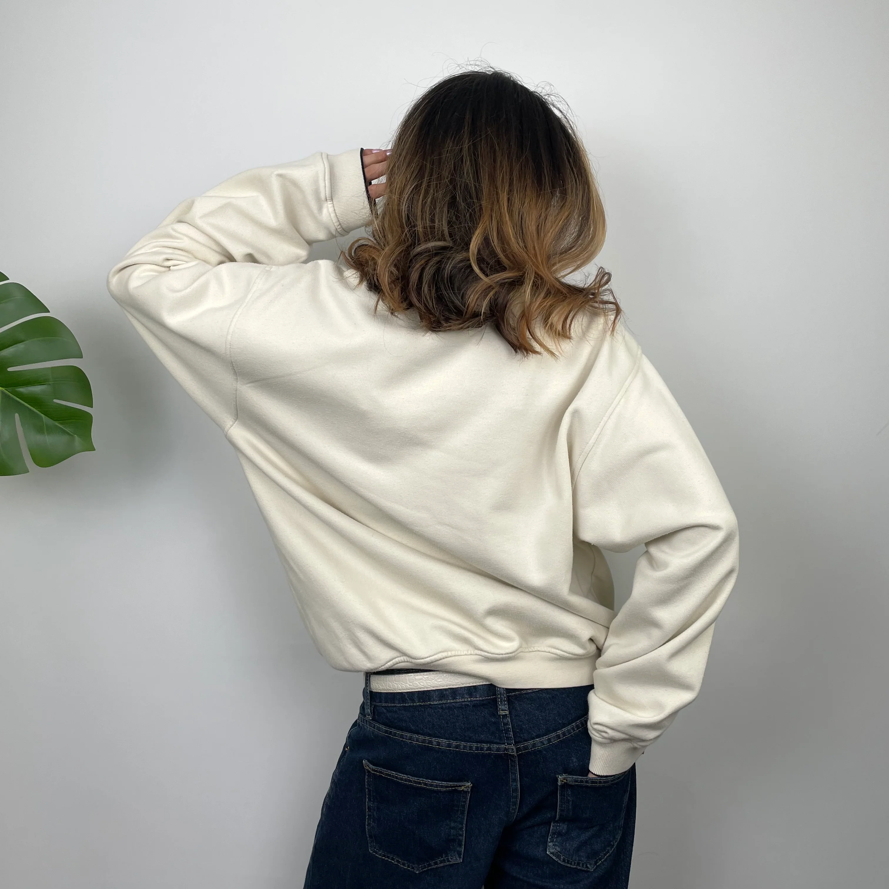 Nike Cream Embroidered Spell Out Sweatshirt (M) - Image 5