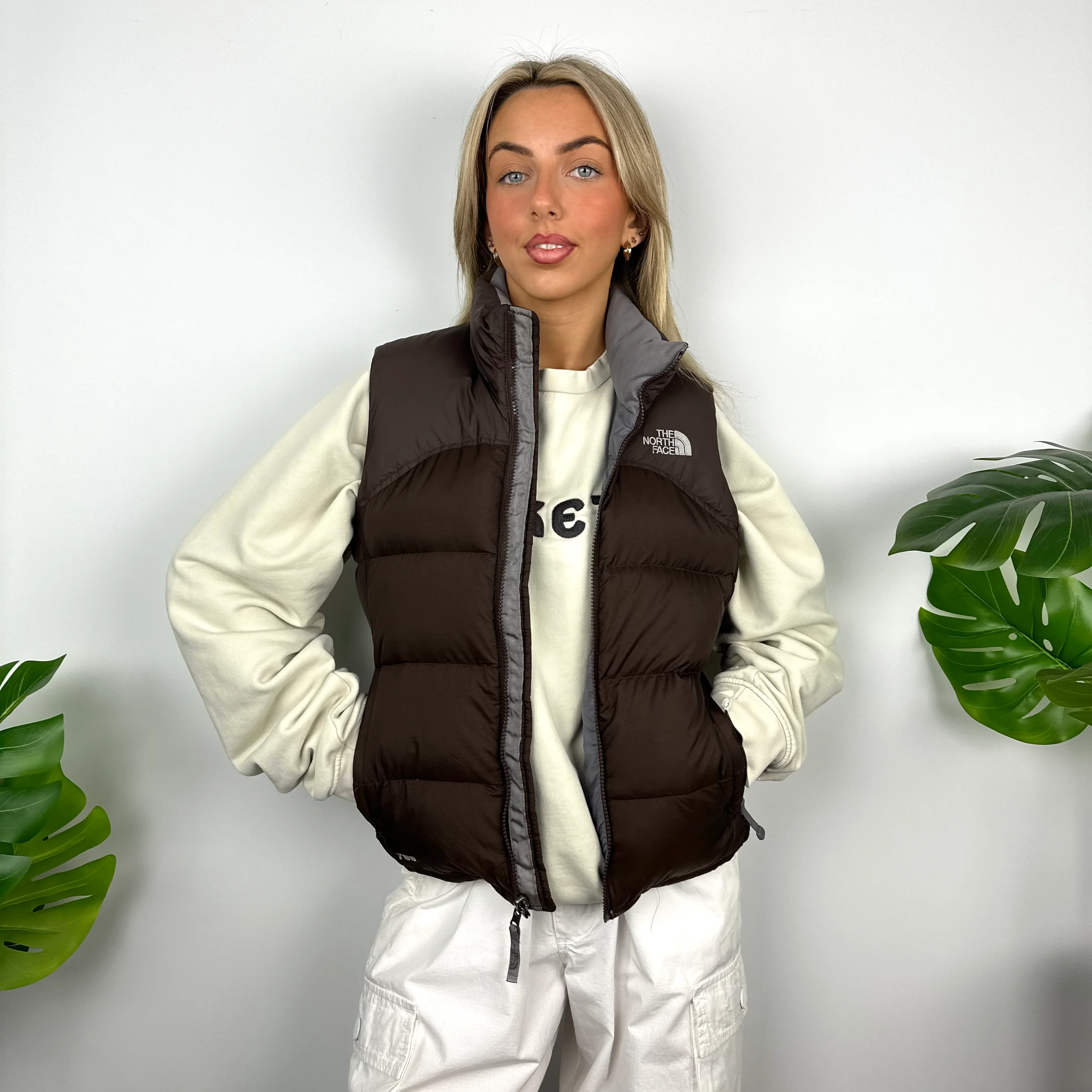 The North Face Brown Nuptse 700 Puffer Gilet (S)