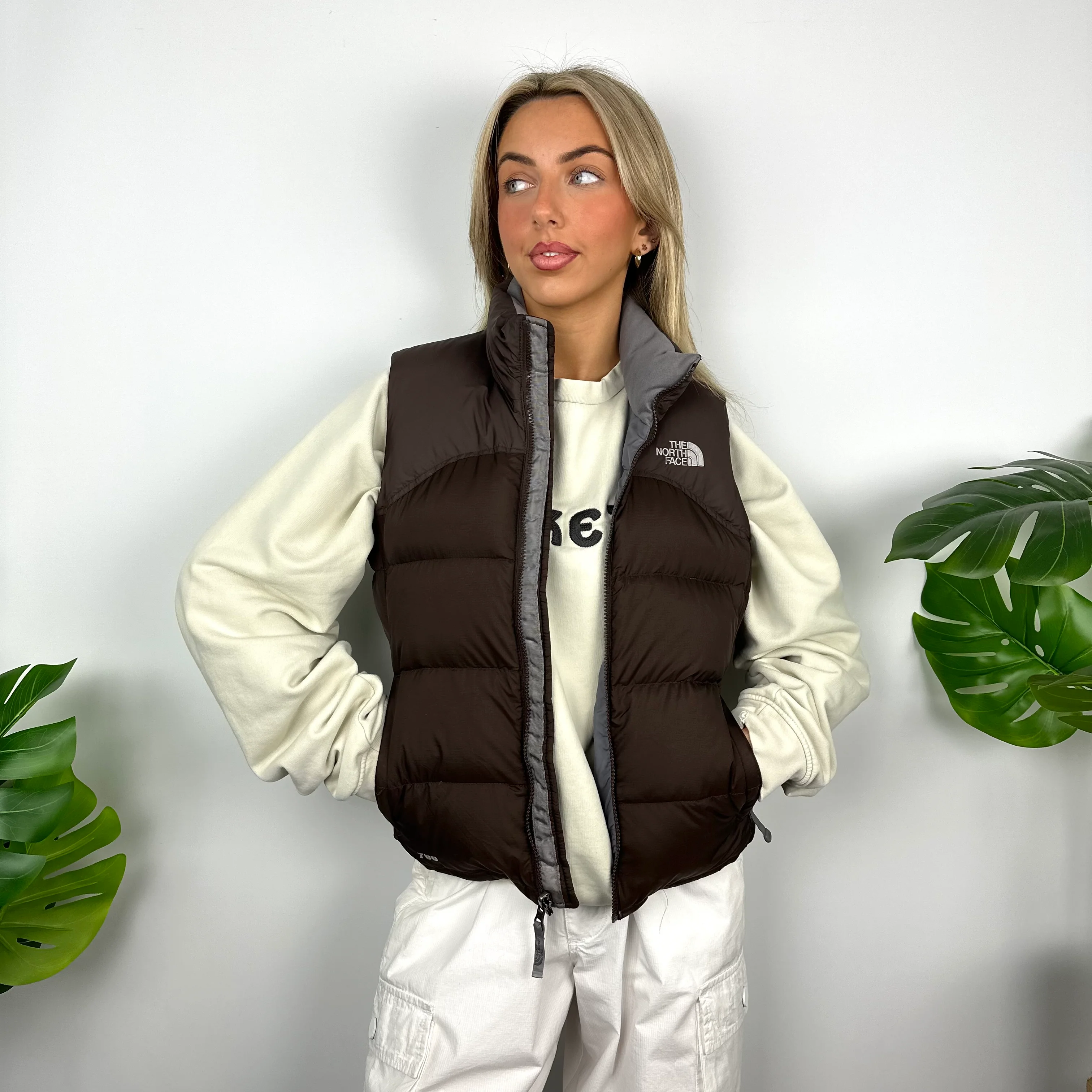 The North Face Brown Nuptse 700 Puffer Gilet (S) - Image 5
